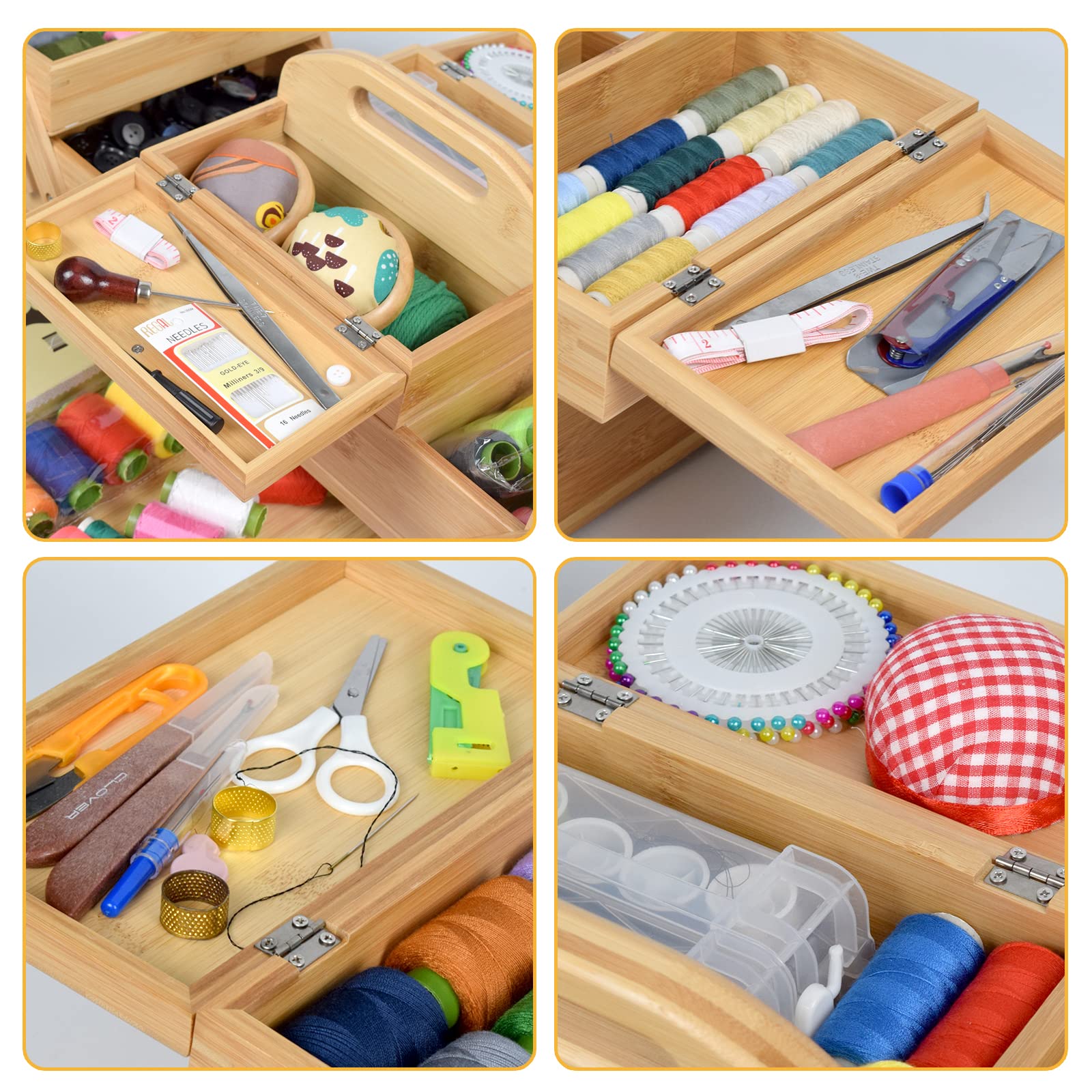 Wooden Sewing Box Organizer with 3 Tier Drawers - Perfect for Sewing Supplies, Craft Tools & Needles Storage - Ideal for Sewing Enthusiasts, Quilters & DIY Craft Projects