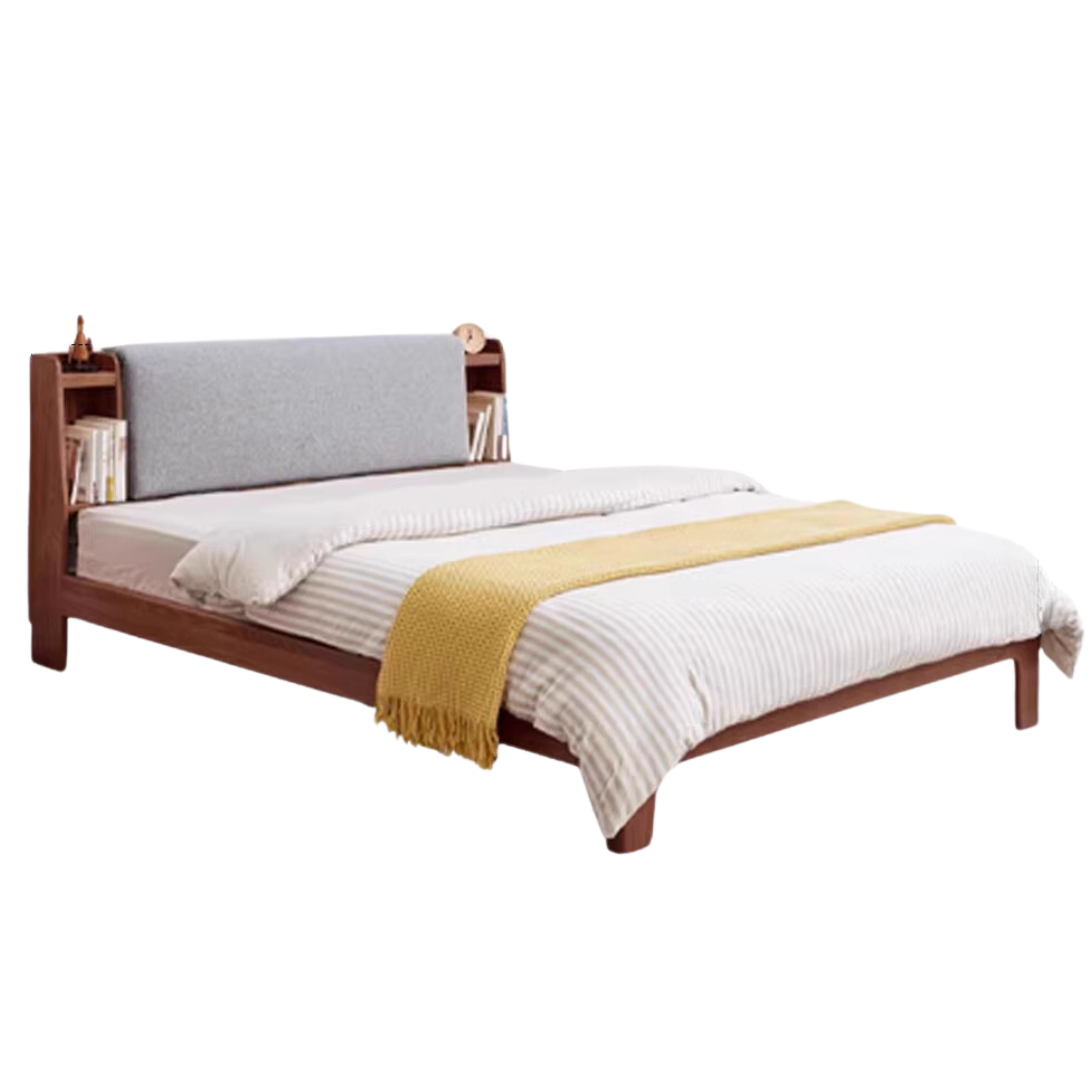 Walnut color linen gray Fabric night reading bed