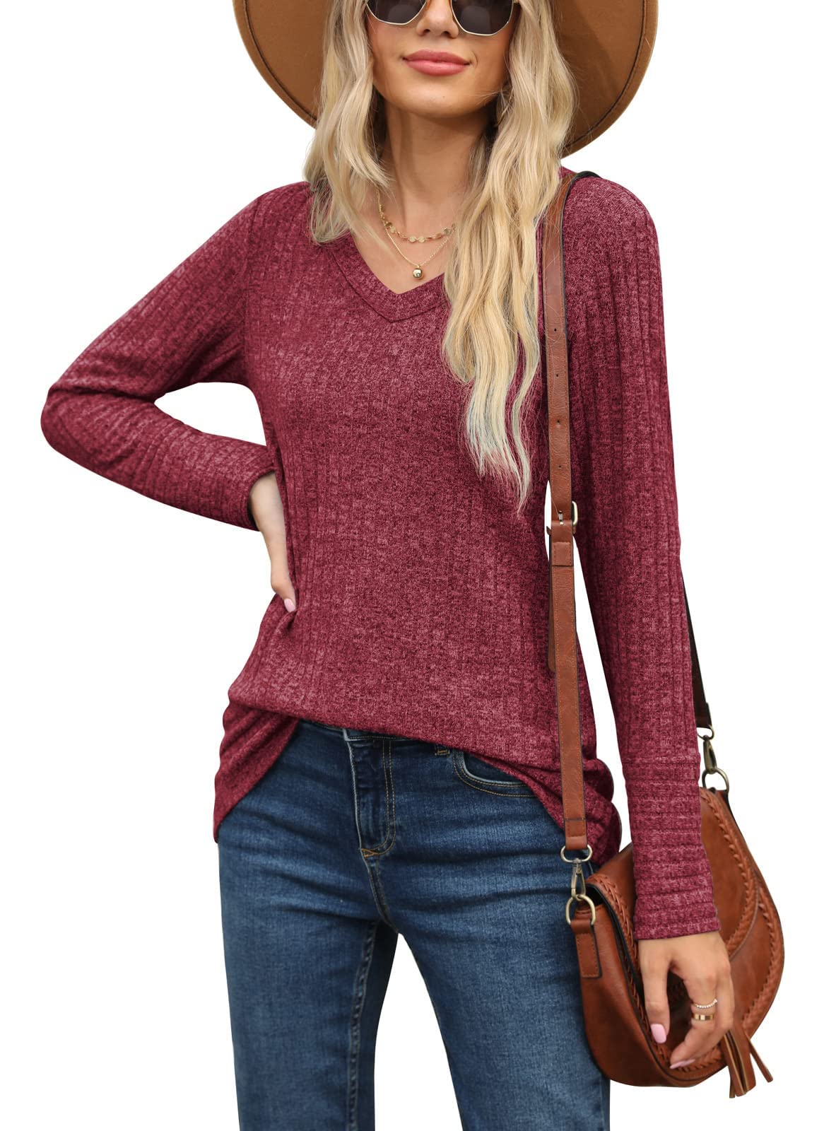 PrinStory Women's V Neck Sweatshirt - Soft Pullover for Casual Wear