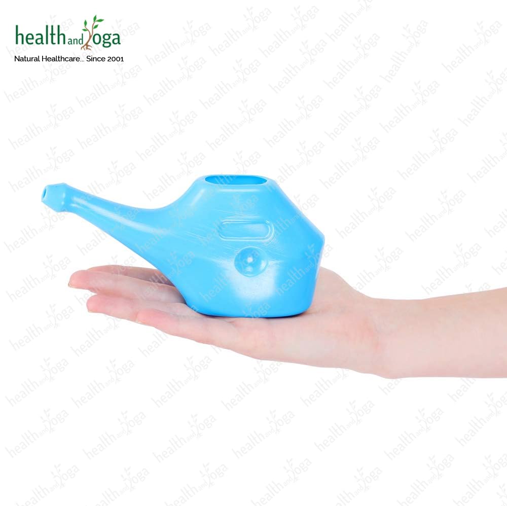 HealthAndYoga™ QwikFlo Lightweight Neti Pot Sinus Rinse Kit - Compact Nasal Cleanser for Kids & Adults - Travel-Friendly Nasal Irrigation System with Saline Solution (Blue) - Perfect for Allergy Relief, Cold & Sinus Congestion at Home or On-the-Go