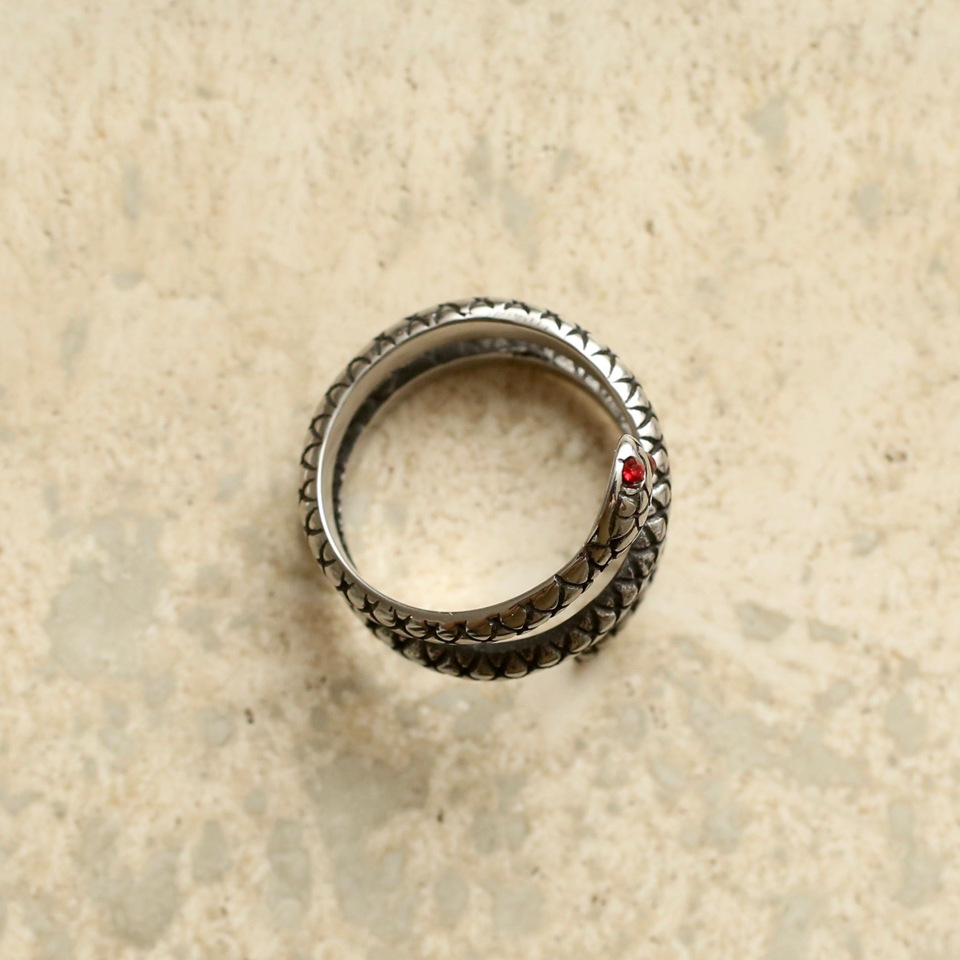 Red Eye Snake Ring - Gothic Jewelry for Women, Stainless Steel Serpent Ring, Unique Fashion Accessory for Halloween, Cosplay, and Night Out
