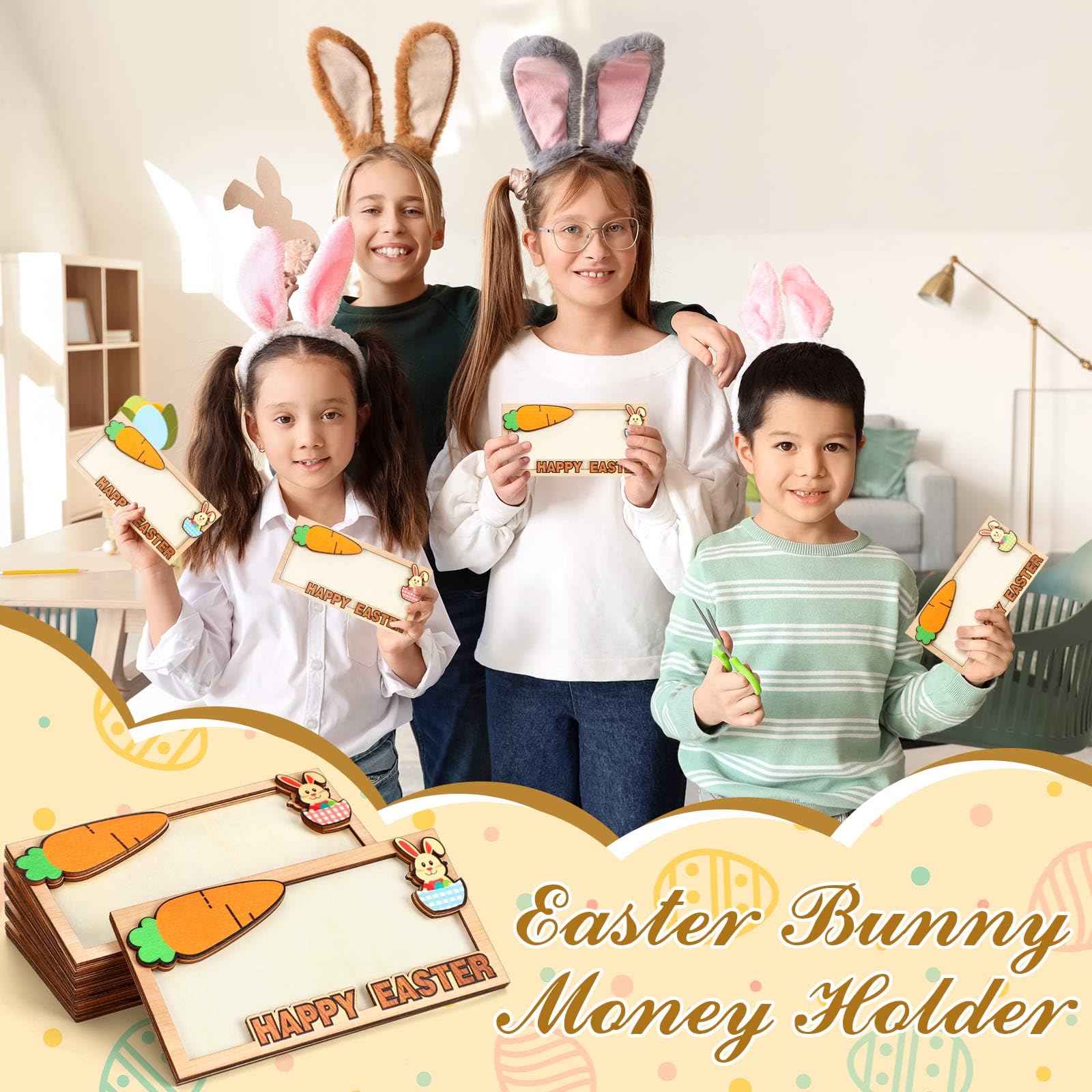 ReliThick 6-Piece Wooden Easter Bunny Money Holders - Cash Envelopes & Gift Wallets for Easter Basket Stuffers (Perfect for Easter Gifts, Party Favors & Money Storage)