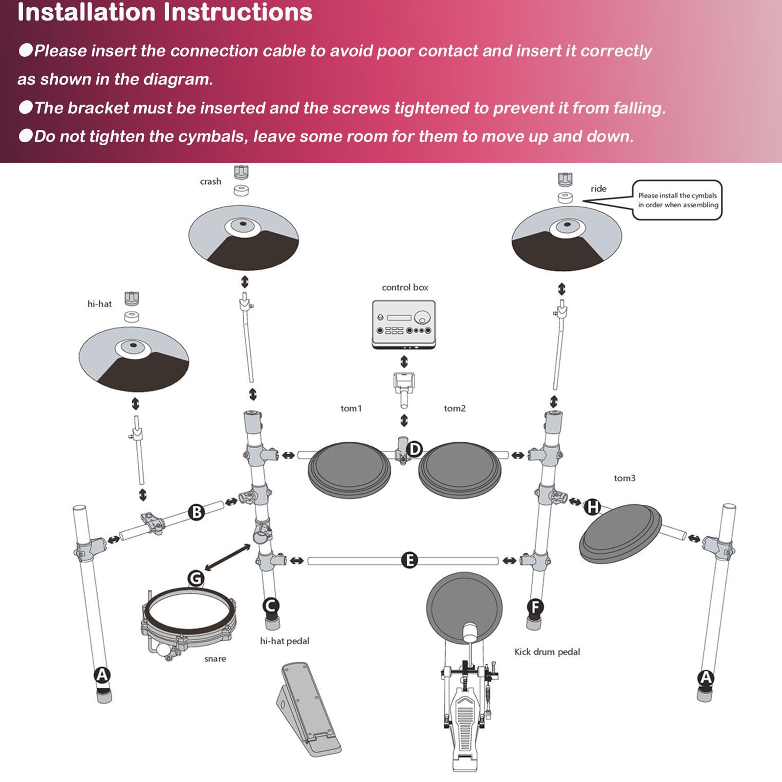 MUSTAR 10-Piece Electronic Drum Set with 225 Sounds - 8