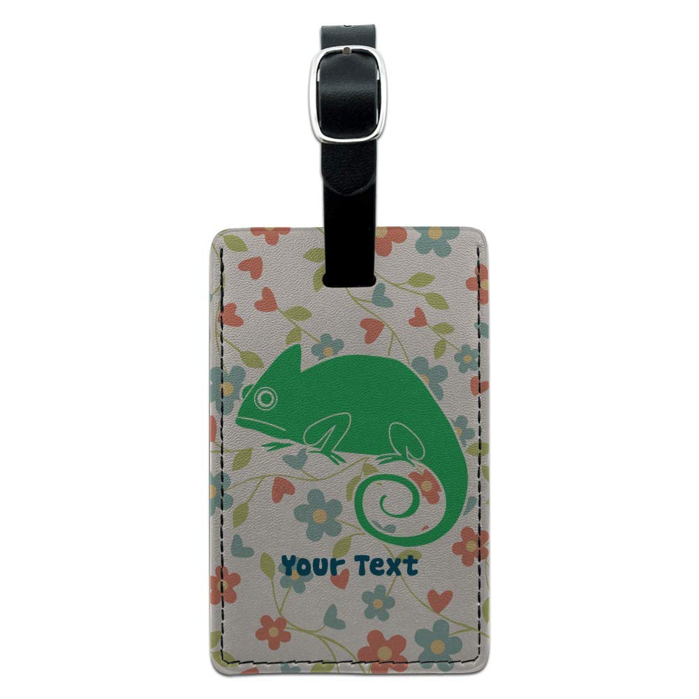 Custom Personalized 1 Line Chameleon Flower Rectangle Leather Luggage Tag - ID Card Holder for Travel Bags, Suitcases & Backpacks | Durable Name Tag for Business Trips & Vacations