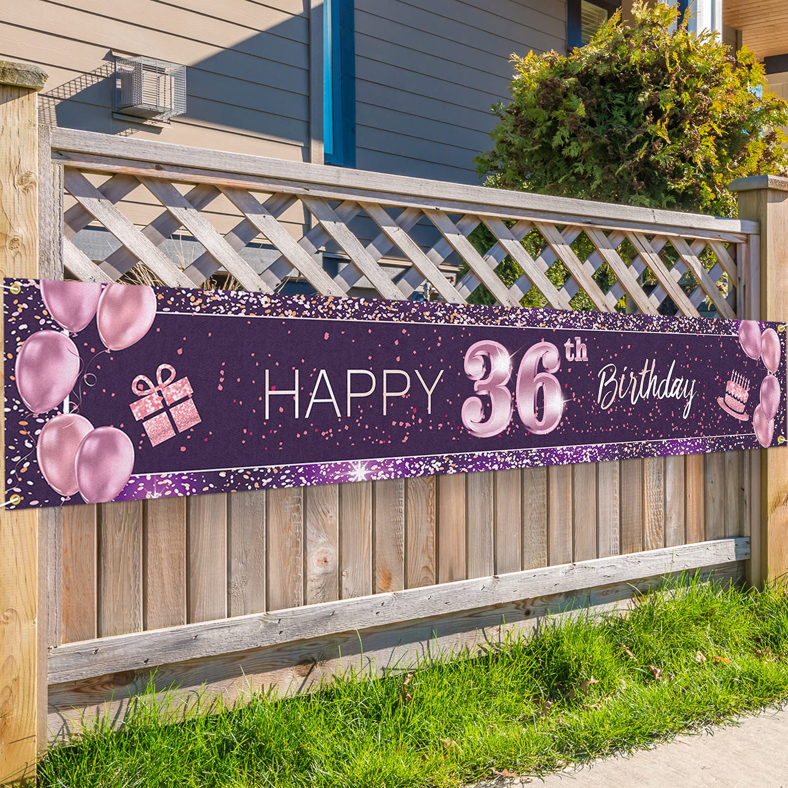 36th Birthday Backdrop Banner - Pink Party Decor for Celebrations
