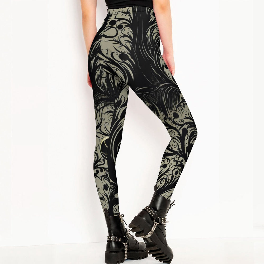 Gothic Style Leggings for Women - Elegant Black Gothic Print Yoga Pants - Perfect for Halloween, Cosplay, and Gothic Fashion Outfits