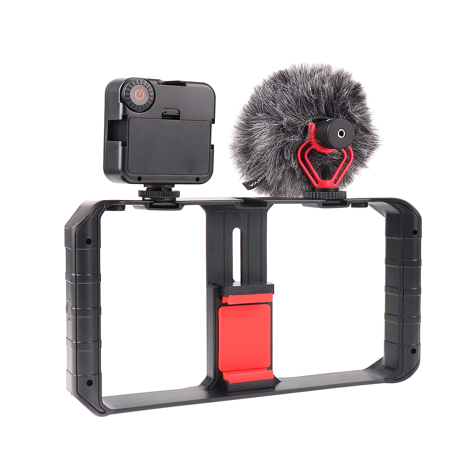 FocusFoto PRO U-Rig Smartphone Video Cage Stabilizer with BOYA-MM1 Mic, 49 LED Light & Mini Tripod - iPhone Filmmaking Kit for YouTube, Vlogging & Content Creation
