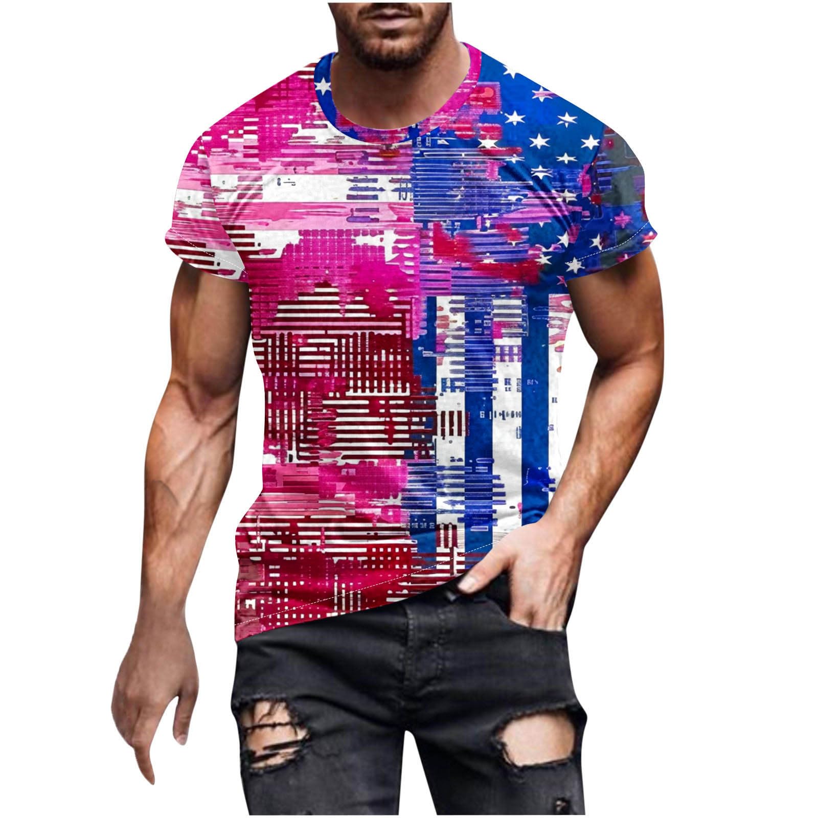 Patriotic American Flag Graphic T-Shirts for Men - 4th of July Independence Day Short Sleeve Tees - Comfortable Summer Casual Tops for BBQ, Beach & Outdoor Activities