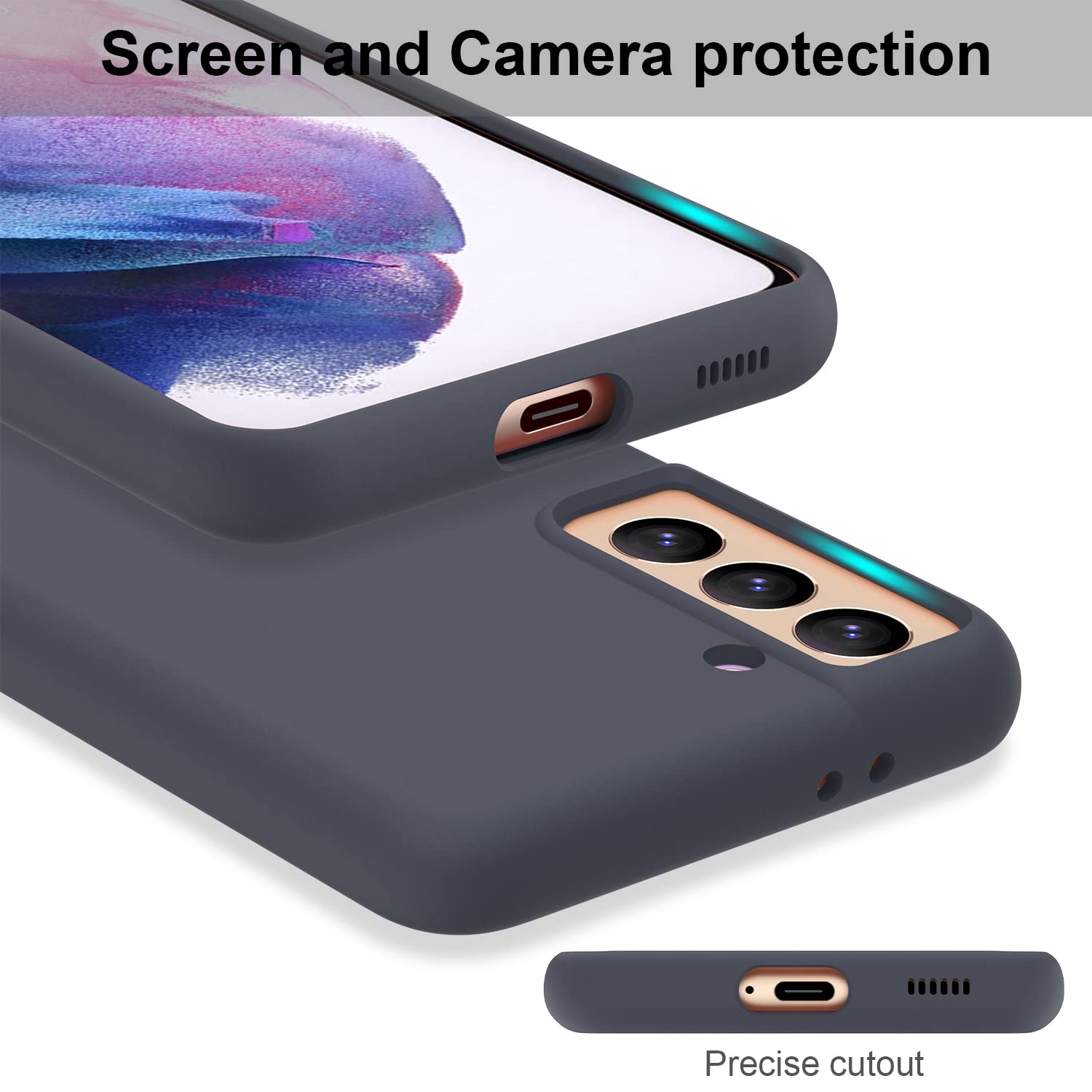 DEENAKIN Samsung Galaxy S21 Case - Soft Flexible Silicone Gel Cover, Shockproof Slim Fit Full Body Protective Phone Case (Dark Grey) - Perfect for Everyday Use, Work & Travel Protection