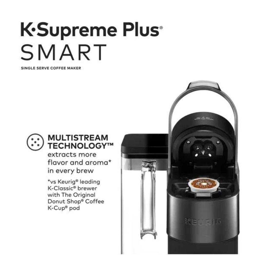 **Keurig K-Supreme Plus SMART Single-Serve Coffee Maker (Black) with 12oz Stainless Steel Tumbler & Milk Frother – Perfect for Home, Office & Travel**