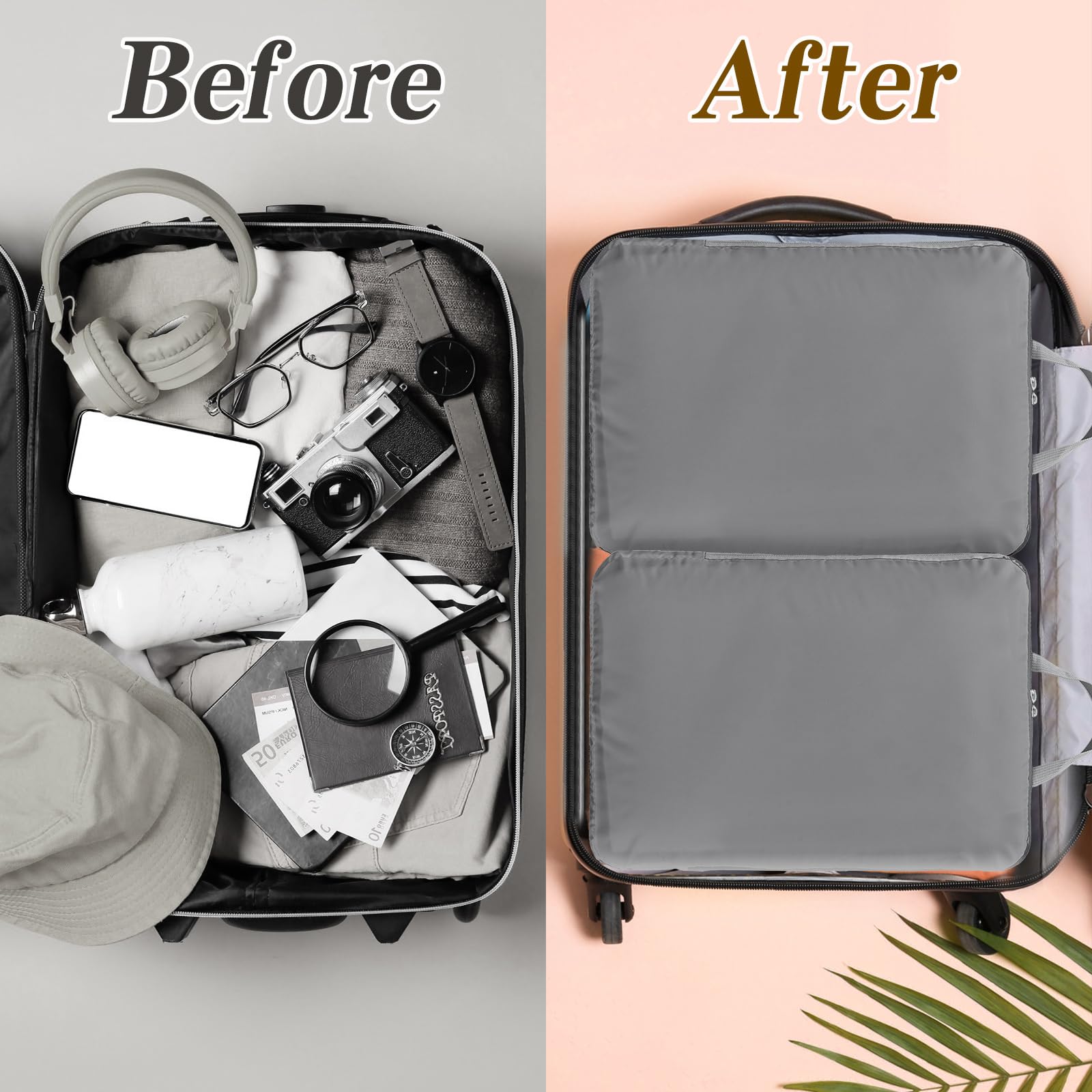 Hosuly 6-Piece Large Expandable Compression Packing Cubes for Travel - Space Saving Luggage Organizers (17.3 x 12.6 Inches, Dark Gray) - Perfect for Suitcase Storage, Business Trips & Vacation Packing