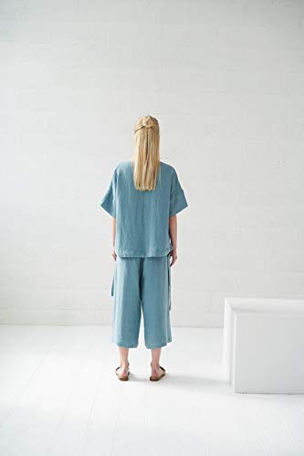 BALI Linen Top in Dusty Blue - Breathable & Stylish Women's Blouse for Summer, Beach, and Casual Outings