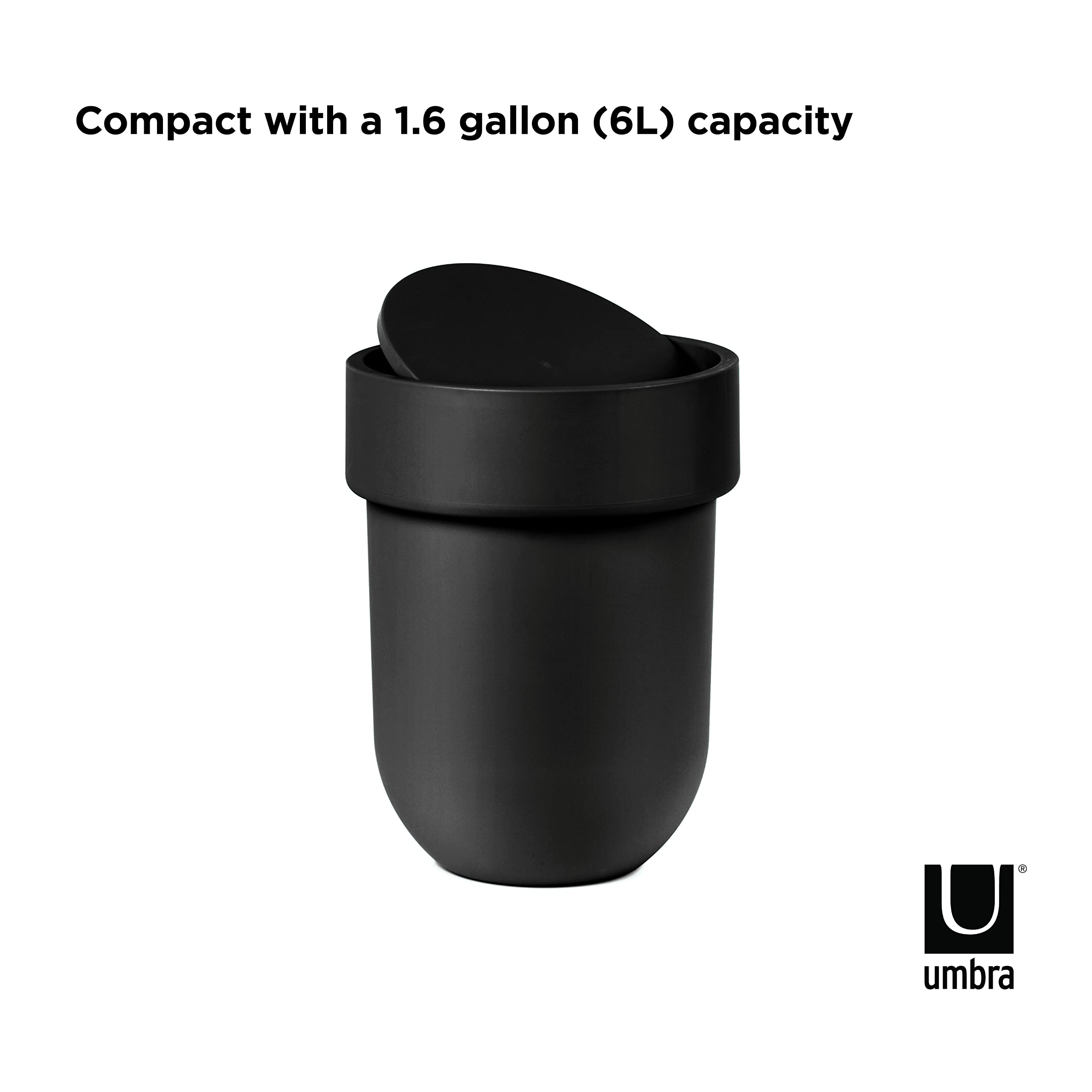 Umbra Touch Waste Can - Small Trash Can with Lid, Swing Lid Waste Basket for Bathroom, Kitchen & Office - Black Garbage Bin with Odor Control