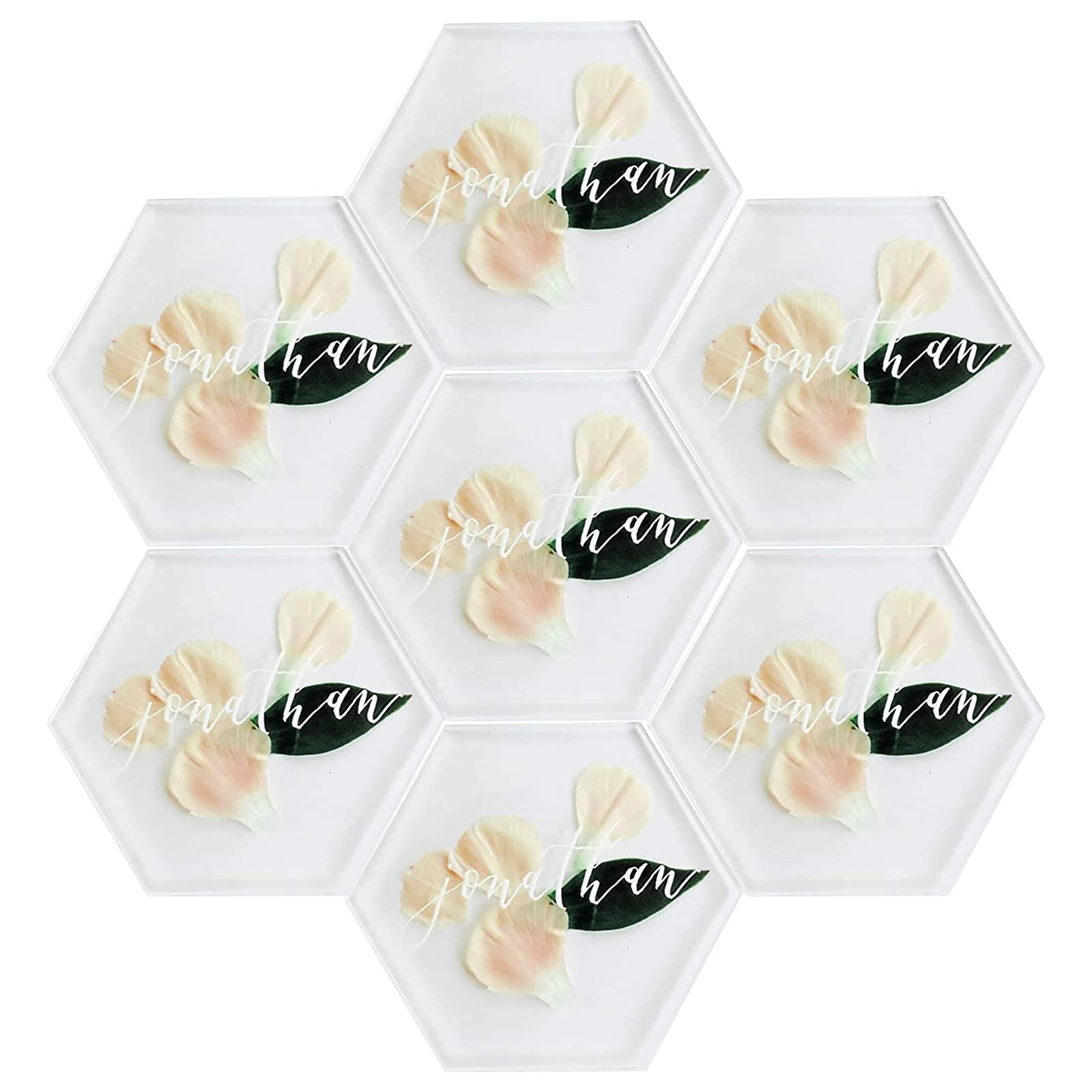 40 Clear Acrylic Hexagon Place Cards - Blank DIY Wedding Seating Name Plates for Table Decor, Dinner Parties, Escort Tiles & Guest Charts - Perfect for Wedding Reception, Bridal Shower, Banquet and Special Event Decorations