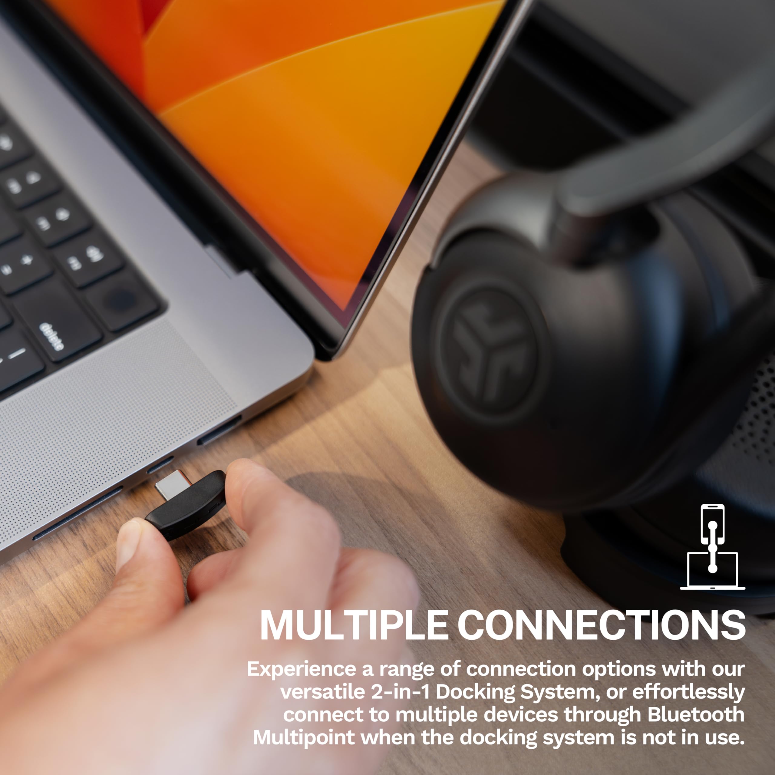 JLab Epic Work Wireless Bluetooth Headphones with Microphone - Active Noise Cancelling Headset, 90+ Hours Playtime, Charging Hub, Multipoint Connectivity for PC/Laptop/Mobile - Perfect for Office, Commuting & Remote Work (1 Pack)
