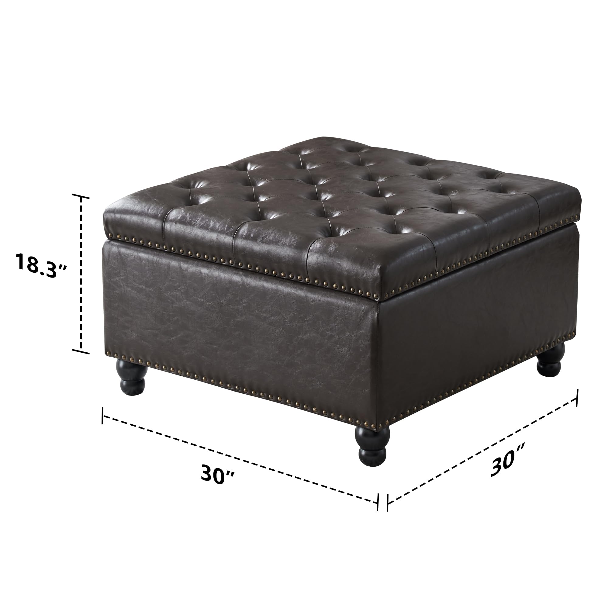 Square Storage Ottoman Bench - Oversized Coffee Table Ottoman with Hidden Storage for Living Room | Multi-Functional Seat, Footrest & Storage Solution