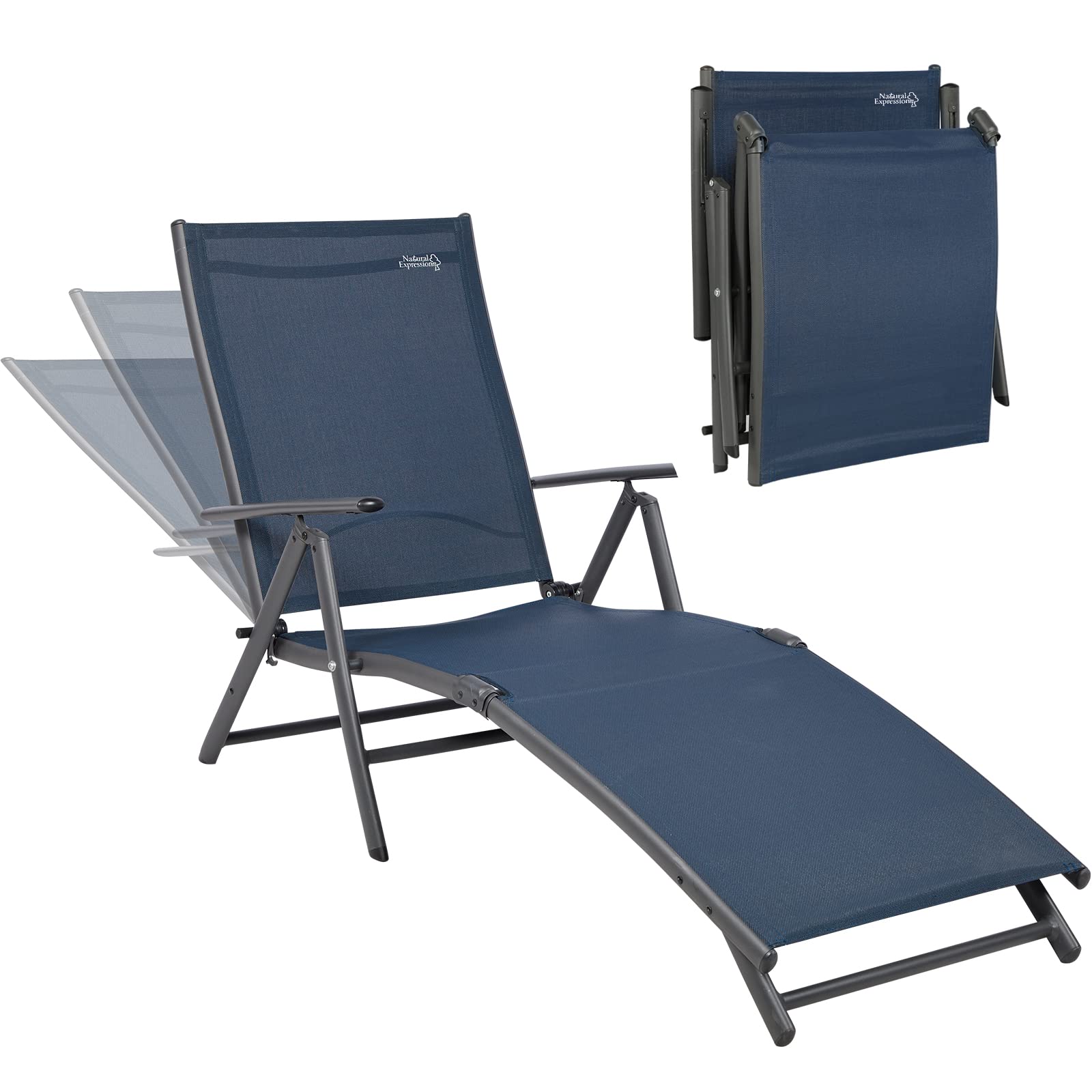 Natural Expressions Outdoor Chaise Lounge Chair - Adjustable Aluminum Patio Lounger for Pool, Beach & Backyard - 300 lb Capacity Folding Recliner - Perfect for Sunbathing, Relaxing by the Pool & Outdoor Lounging