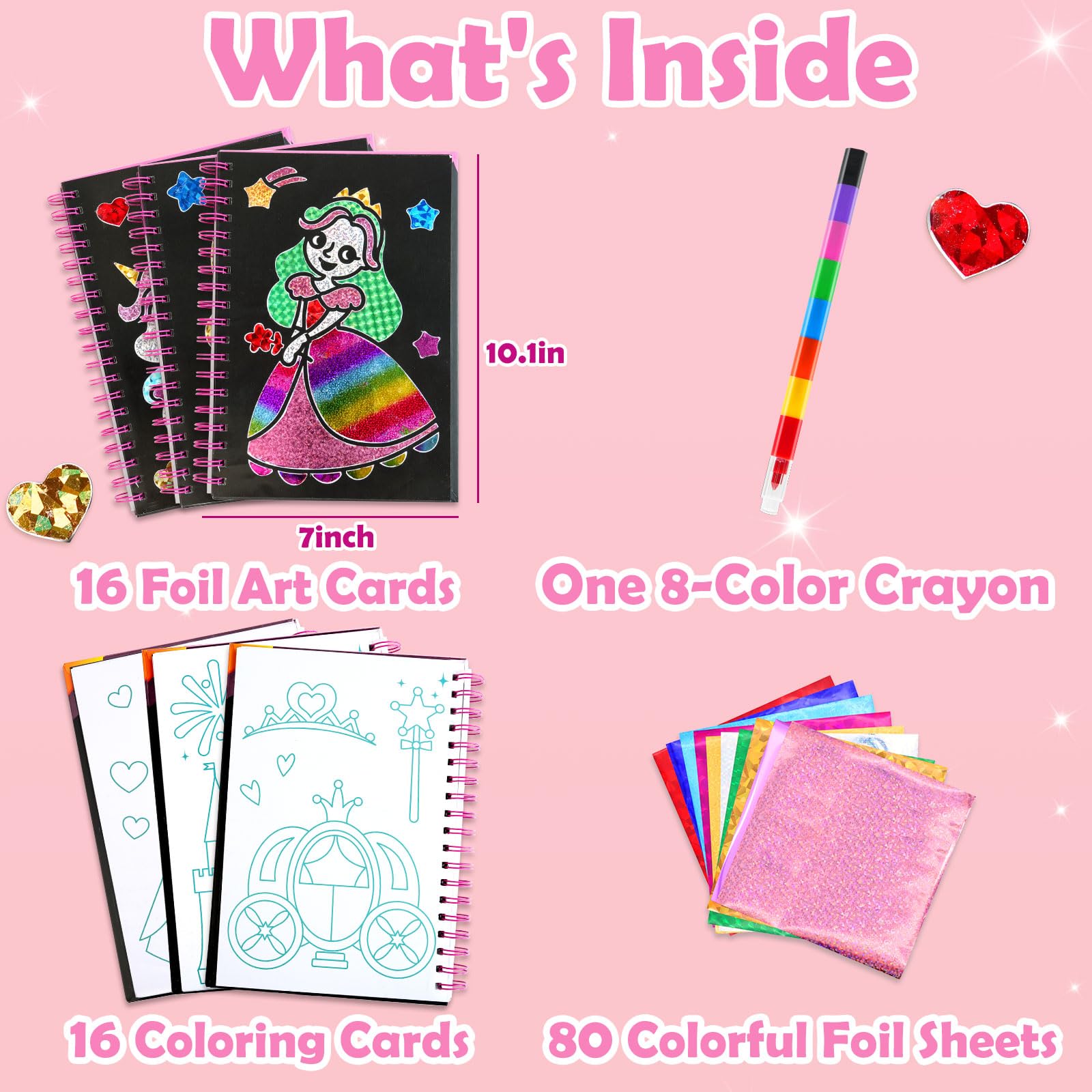 Foil Art Craft Kit for Kids - DIY No Mess Sticker Activity Set, Creative Travel Toys for Toddlers Ages 4-9, Easter Basket Stuffers, Birthday Gifts for Boys & Girls (Princess Theme) - Perfect for Party Favors & Classroom Art Projects