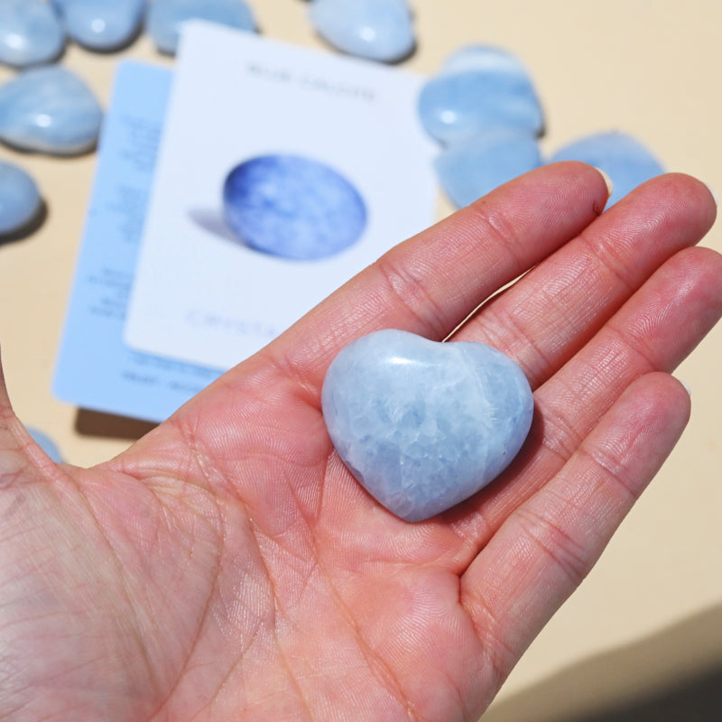 Blue Calcite Heart Stone - Natural Healing Crystal for Meditation, Chakra Balancing & Home Decor | Perfect for Spiritual Gifts, Yoga & Energy Work