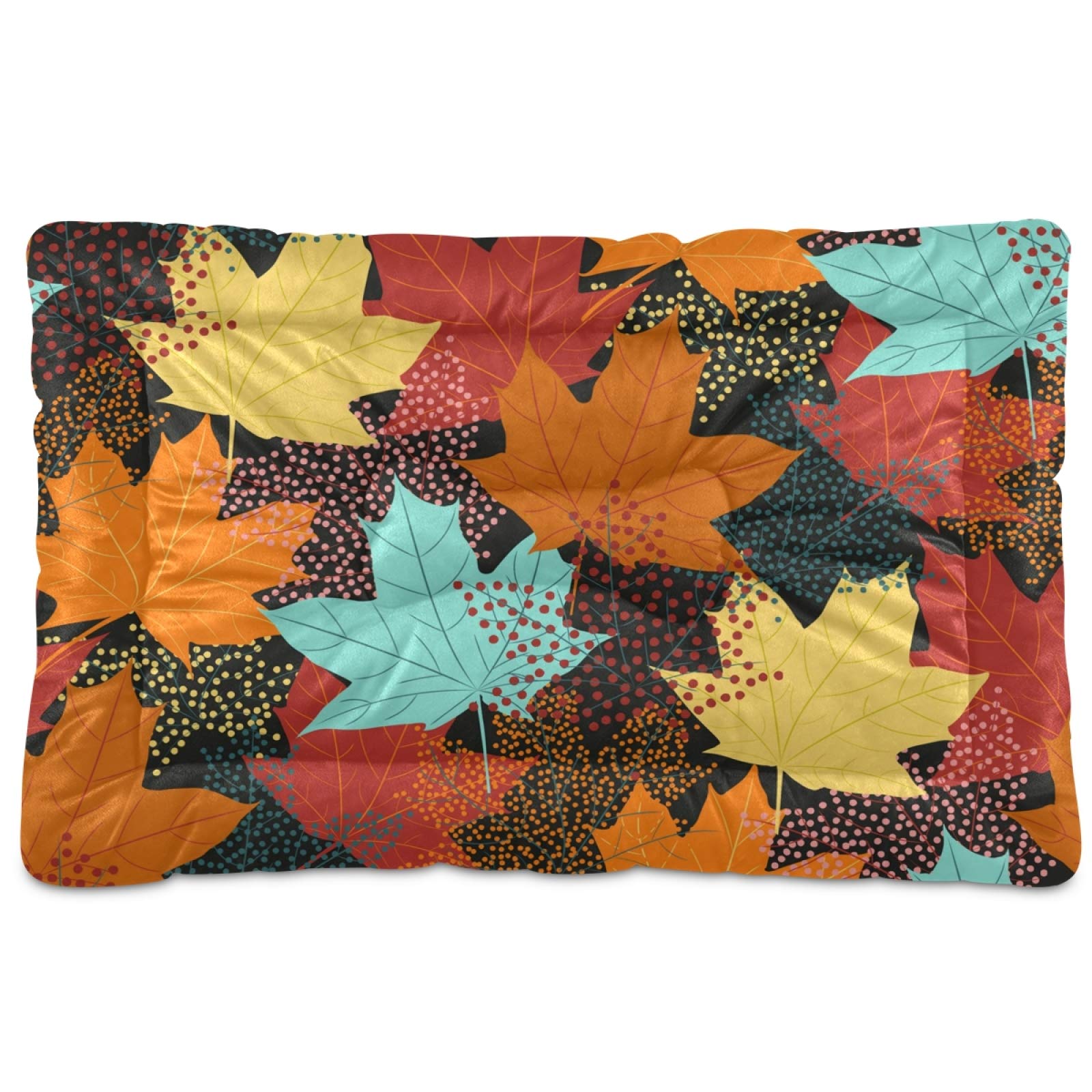 Vintage Fall Maple Leaf Pattern Pet Bed - Machine Washable Non-Slip Dog & Cat Cushion for Indoor/Outdoor Use - Perfect for Kennels, Crates and Cozy Pet Napping Spots