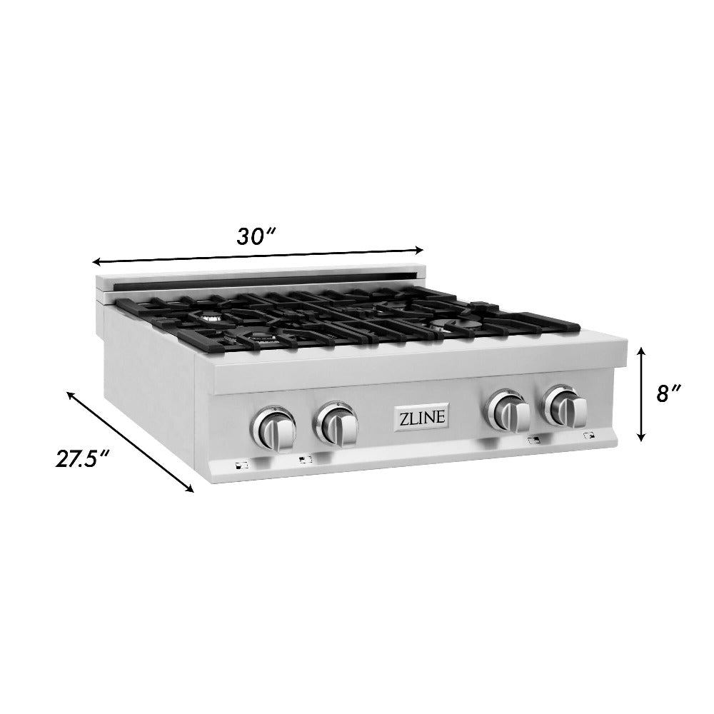 ZLINE 30-inch Stainless Steel Kitchen Package - Refrigerator, Gas Rangetop, Range Hood, Wall Oven & Dishwasher (5KPR RTRH30 AWSDWV) - Perfect for Modern Home Chefs & Kitchen Remodels