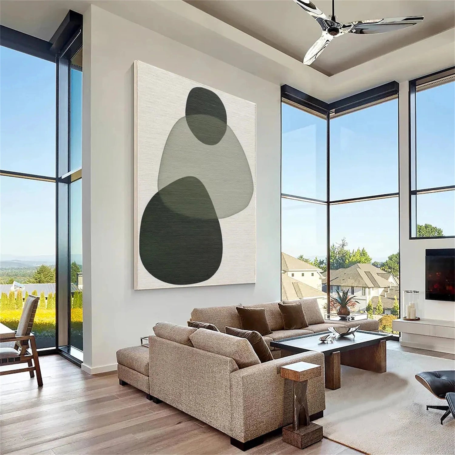 Blue & Green Abstract Wall Art Print #BG090 - Modern Canvas Painting for Living Room, Bedroom & Office Decor