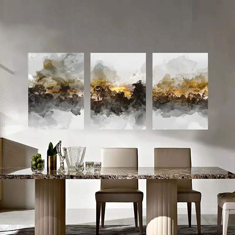3-Piece Abstract Black Oil Painting Metal Prints - Ready to Hang Wall Art Decor for Living Room, Bedroom & Office