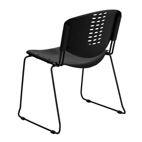 FLASH HERCULES Series 400 lb Capacity Heavy Duty Black Plastic Stacking Chairs with Sturdy Black Metal Frame - Perfect for Banquets, Events, and Commercial Use