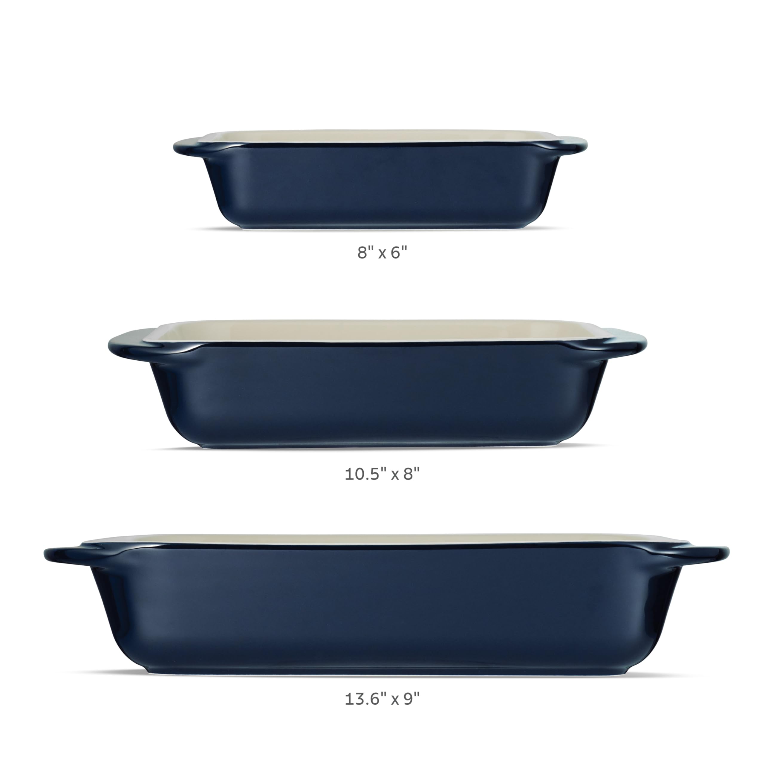 Tramontina Mae 3-Piece Ceramic Porcelain Baking Pans Set - Non Stick Oven Safe Casserole Dishes, Rectangular Bakeware for Lasagna, Cakes & Bread - Perfect for Baking, Roasting & Serving (Cobalt Blue)