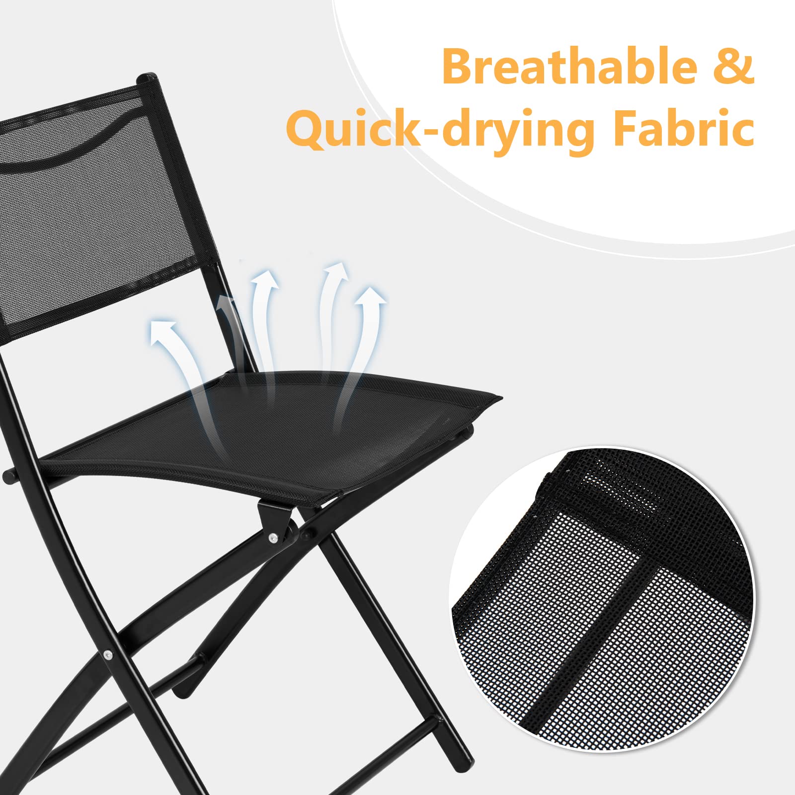 HappyGrill 3-Piece Bistro Set - Round Coffee Table & 2 Folding Chairs for Outdoor Dining - Perfect for Balcony, Garden, Backyard, Patio & Small Spaces