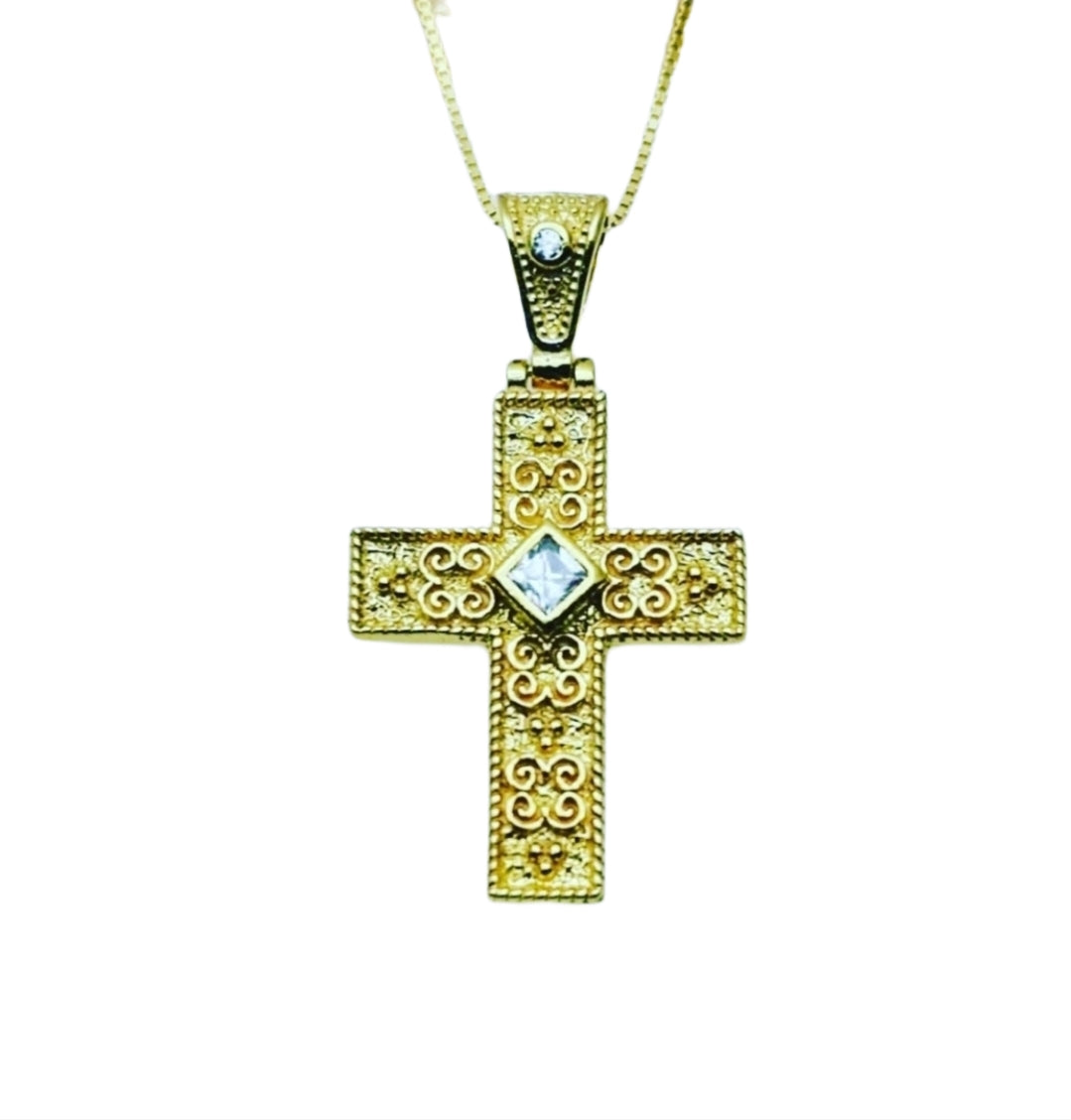Byzantine Greek Cross Swarovski Clear Crystal Necklace for Women - Elegant Religious Jewelry Gift for Baptism, First Communion & Special Occasions