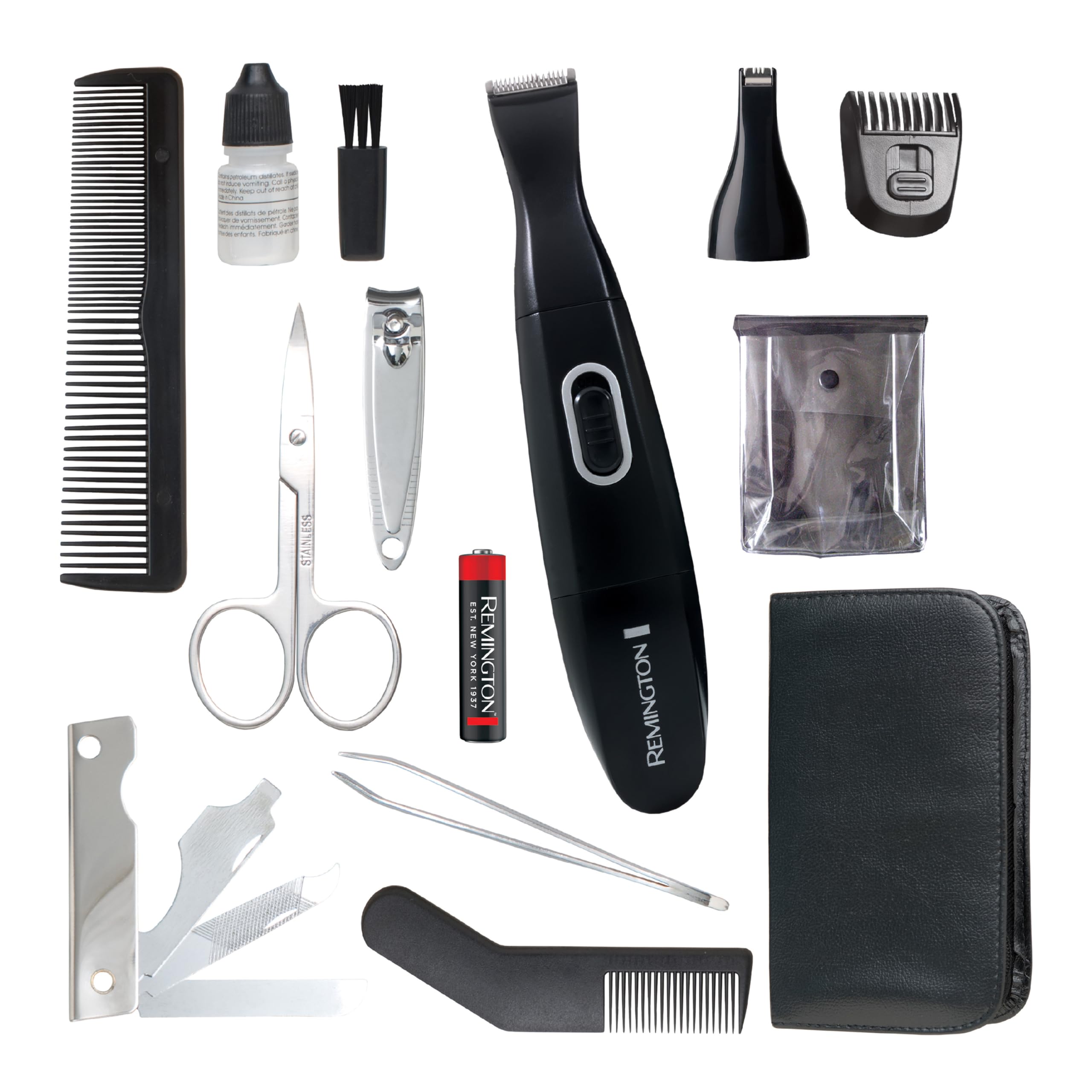 Remington Precision Grooming Travel Kit for Men - Compact Black Beard & Hair Care Set with Travel Case | Perfect for Business Trips, Vacations & Gym Essentials