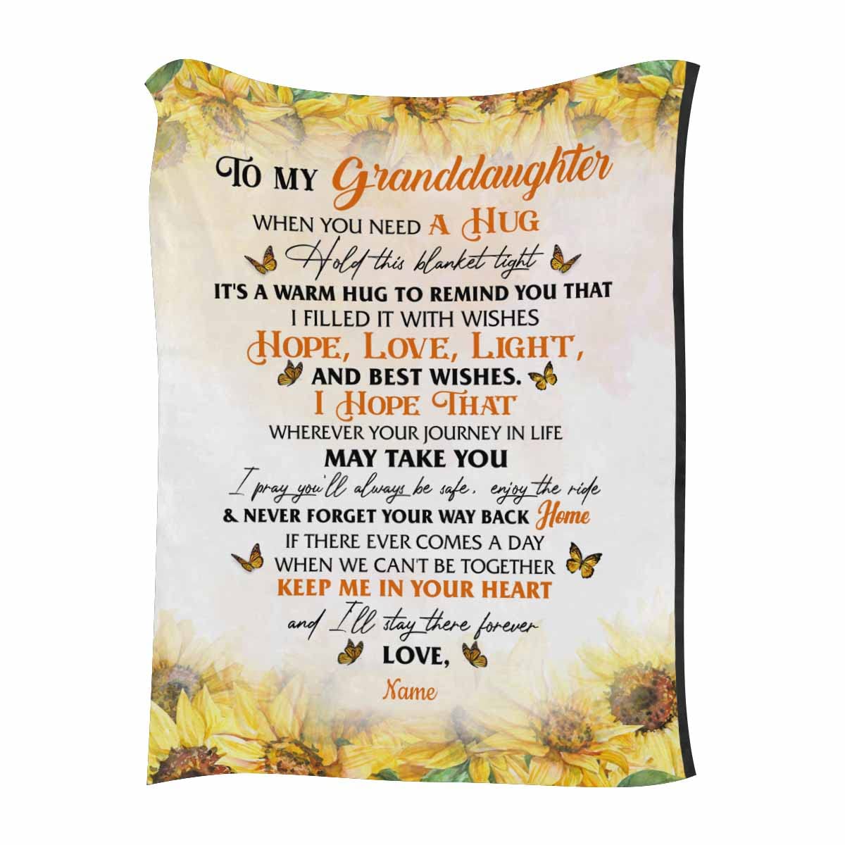 Personalized Sunflower Fleece Blanket for Granddaughter - Custom Name Blanket 