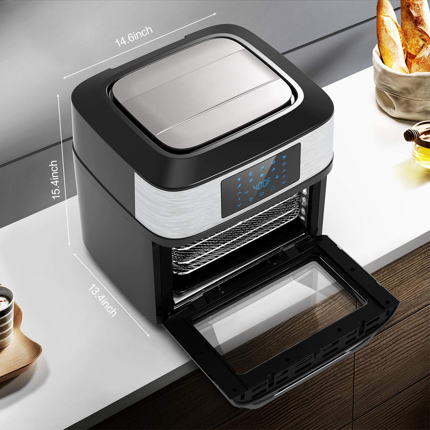 20 QT Large Air Fryer Oven with Viewing Window - 10-in-1 Air Fryer Toaster Combo with Rotisserie Racks & Cookbook - ETL Certified for Family Cooking, Meal Prep & Healthy Eating