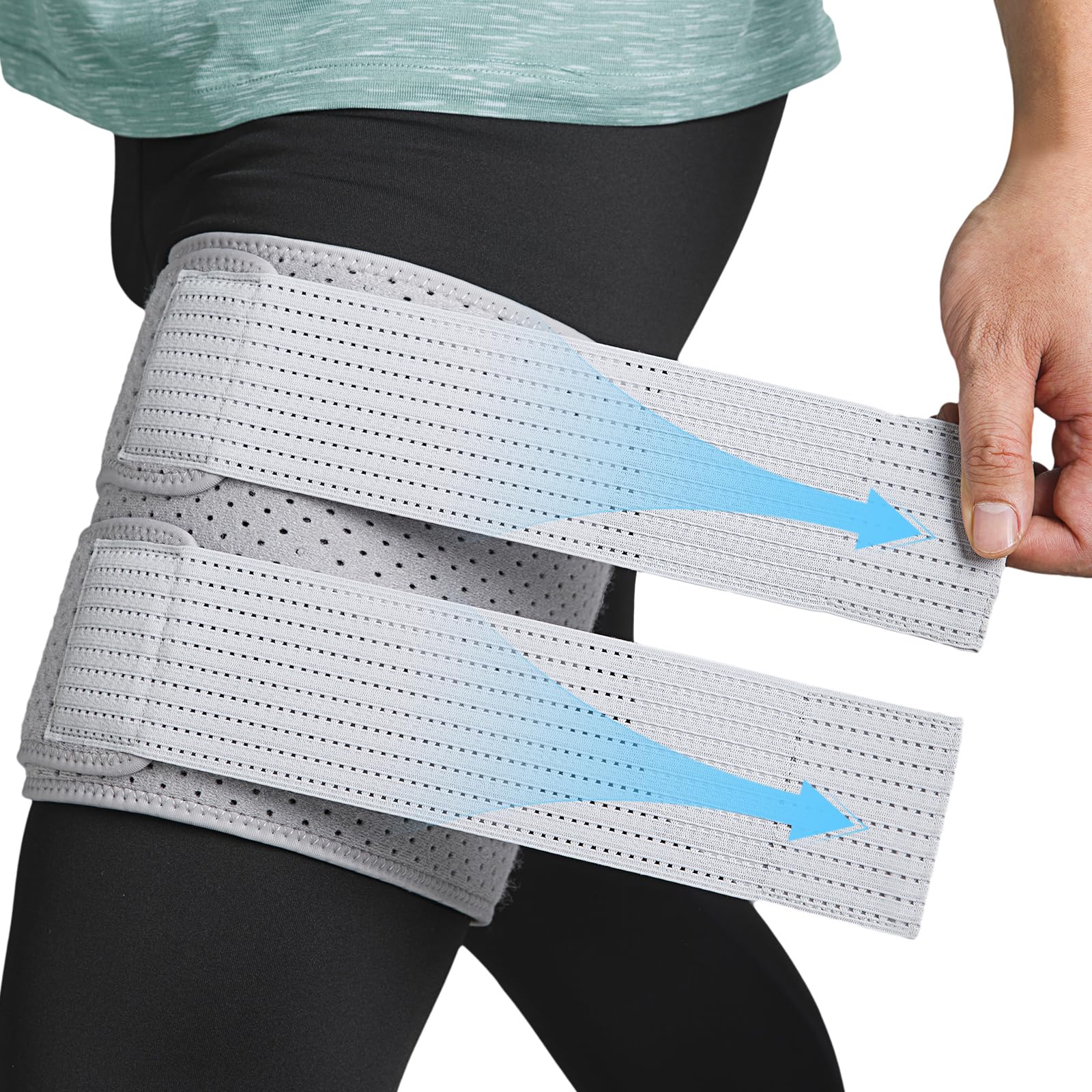 Women's & Men's Thigh Compression Sleeve - Adjustable Groin & Hamstring Support Wrap for Pulled Muscles, Quad Pain Relief - Upper Leg Brace for Sports, Running, Workout & Injury Recovery