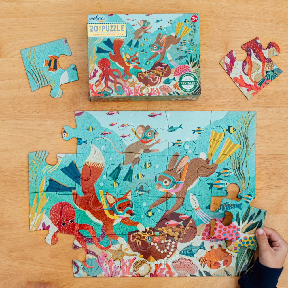 eeBoo Deep Sea Treasure 20-Piece Jigsaw Puzzle for Kids - Fun Ocean Animal Learning & Educational Toy for Family Game Night