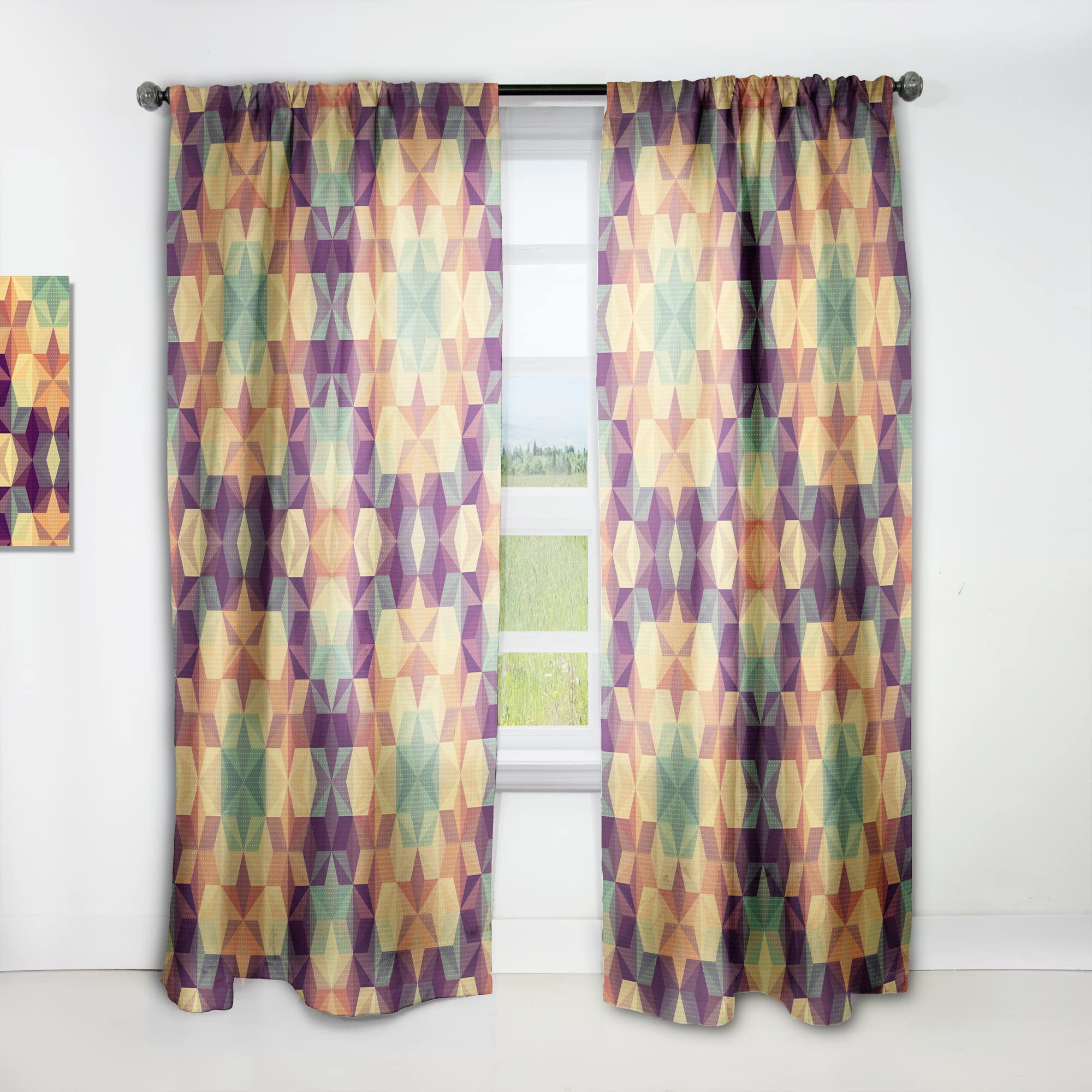 Triangular Geometry Mosaic Blackout Curtains - Thermal Insulated Single Panel (52x120 Inches) for Bedroom & Living Room - Modern Window Drapes for Home Decor, Privacy & Light Blocking