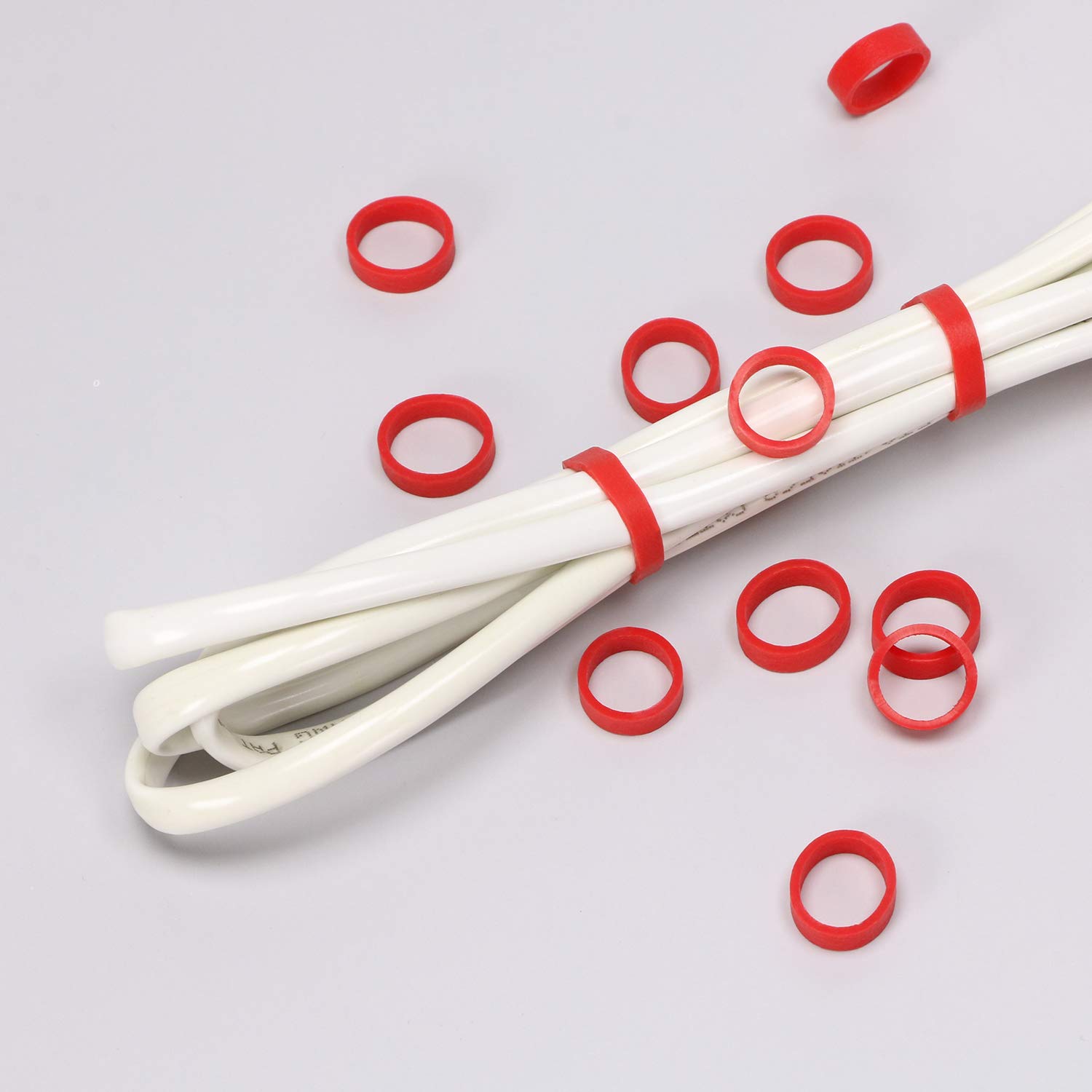 ONLYKXY 250 Pack Reusable Red Silicone Cable Ties - Elastic Cord Organizers for Data Lines, Power Cables & Wires - Durable Rubber Bands for Home, Office & DIY Organization