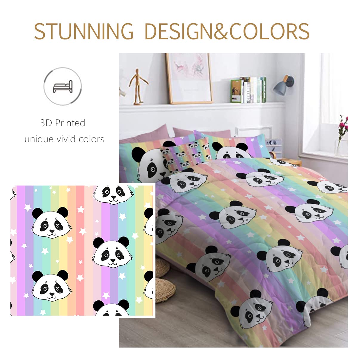 **BlessLiving Kids Panda Comforter Set - 8-Piece Queen Size Bedding for Boys & Girls, Ultra Soft Microfiber Comforter & Sheet Set, All-Season Durable Bed in a Bag - Perfect for Kids' Bedrooms, Sleepovers & Cozy Nights**