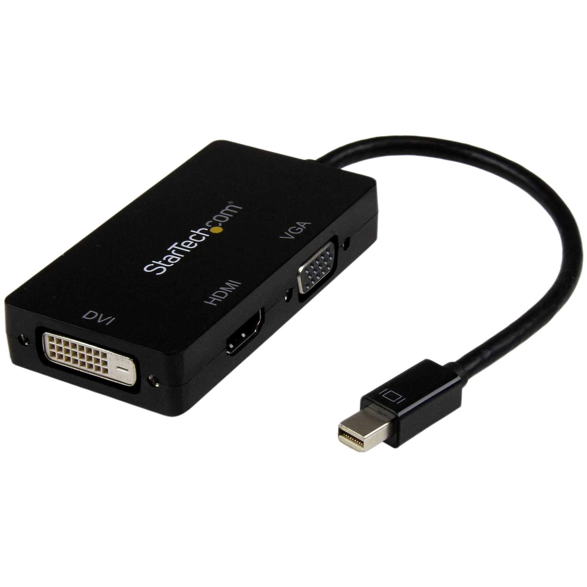 StarTech.com 3-in-1 Mini DisplayPort to HDMI/VGA/DVI Adapter - 4K & 1080p Resolution - Thunderbolt Compatible for MacBook, iMac, PC Monitors - Home Office & Gaming Setup Accessory (MDP2VGDVHD)