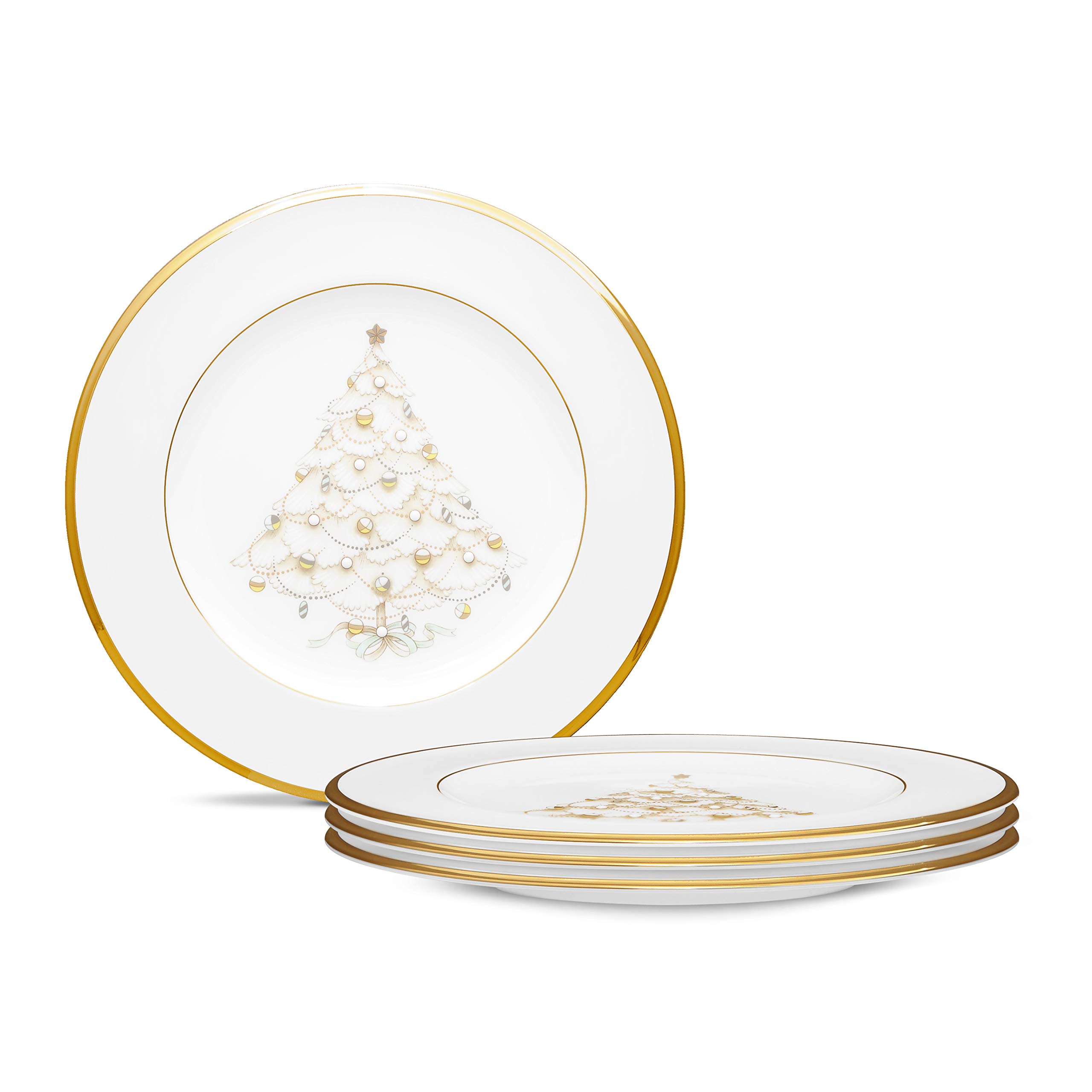 Noritake Palace Christmas Gold Holiday Accent Plates - 2 Inch Set of 4 - Elegant Dinnerware for Holiday Parties, Christmas Decor & Festive Table Settings