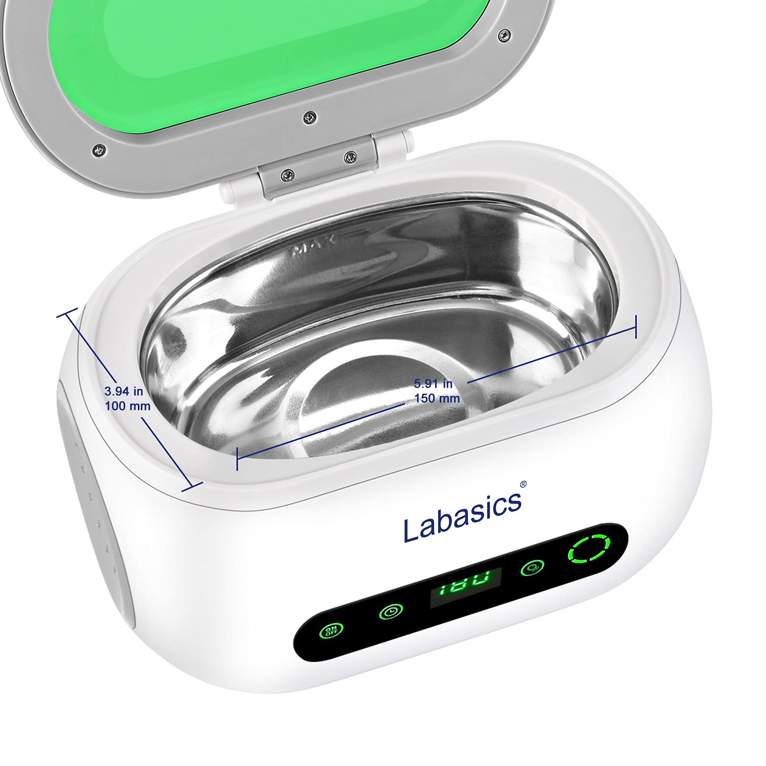 Labasics Professional Ultrasonic Cleaner Machine - 600ml Compact Digital Ultrasonic Cleaning Device for Jewelry, Glasses, Dentures & Lab Instruments - Perfect for Home, Clinic & Laboratory Use