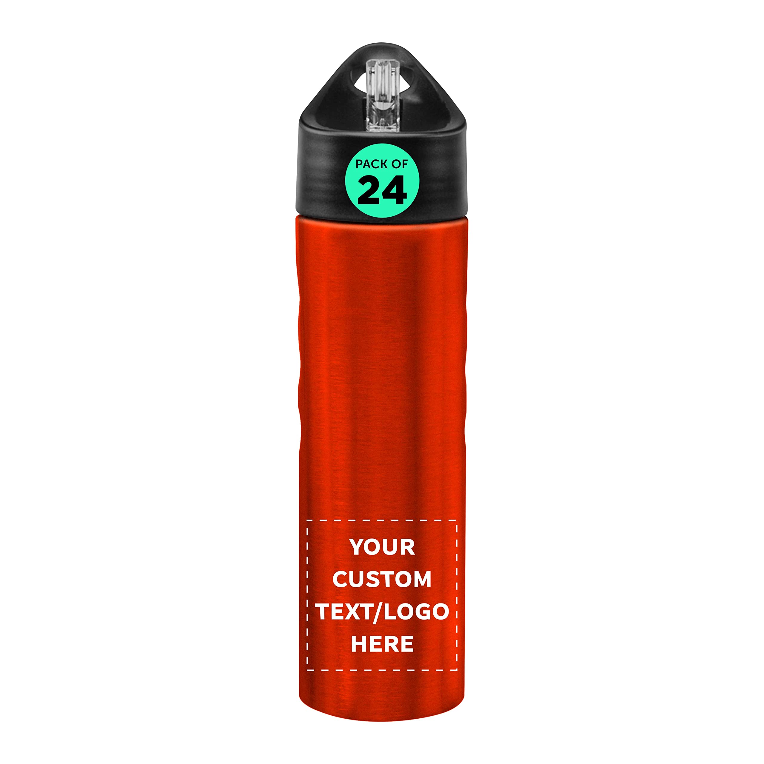 Custom Slim Stainless Steel Water Bottles 25oz - 24 Pack Bulk Order with Personalized Text & Logo - Reusable Gym & Sports Bottles - Eco-Friendly Orange Drinkware for Fitness, Hiking, Camping & Office Use