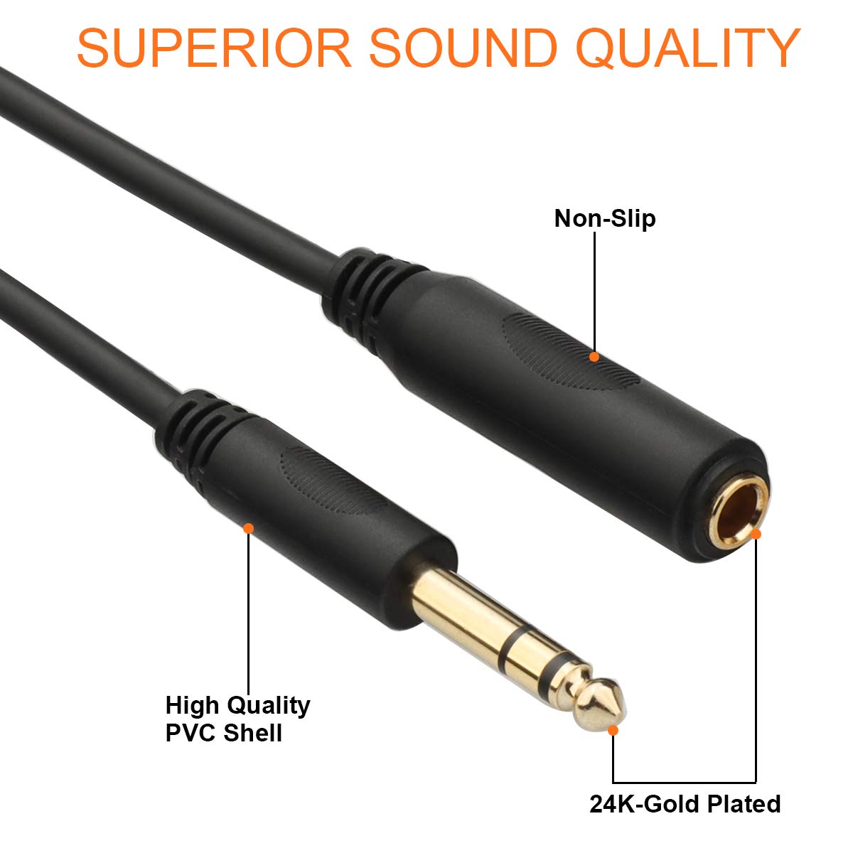 Tisino 6 ft 1/4 Inch TRS Male to Female Stereo Extension Cable - Premium Headphone & Guitar Audio Cable for Home Studio, Live Performances & DJ Equipment