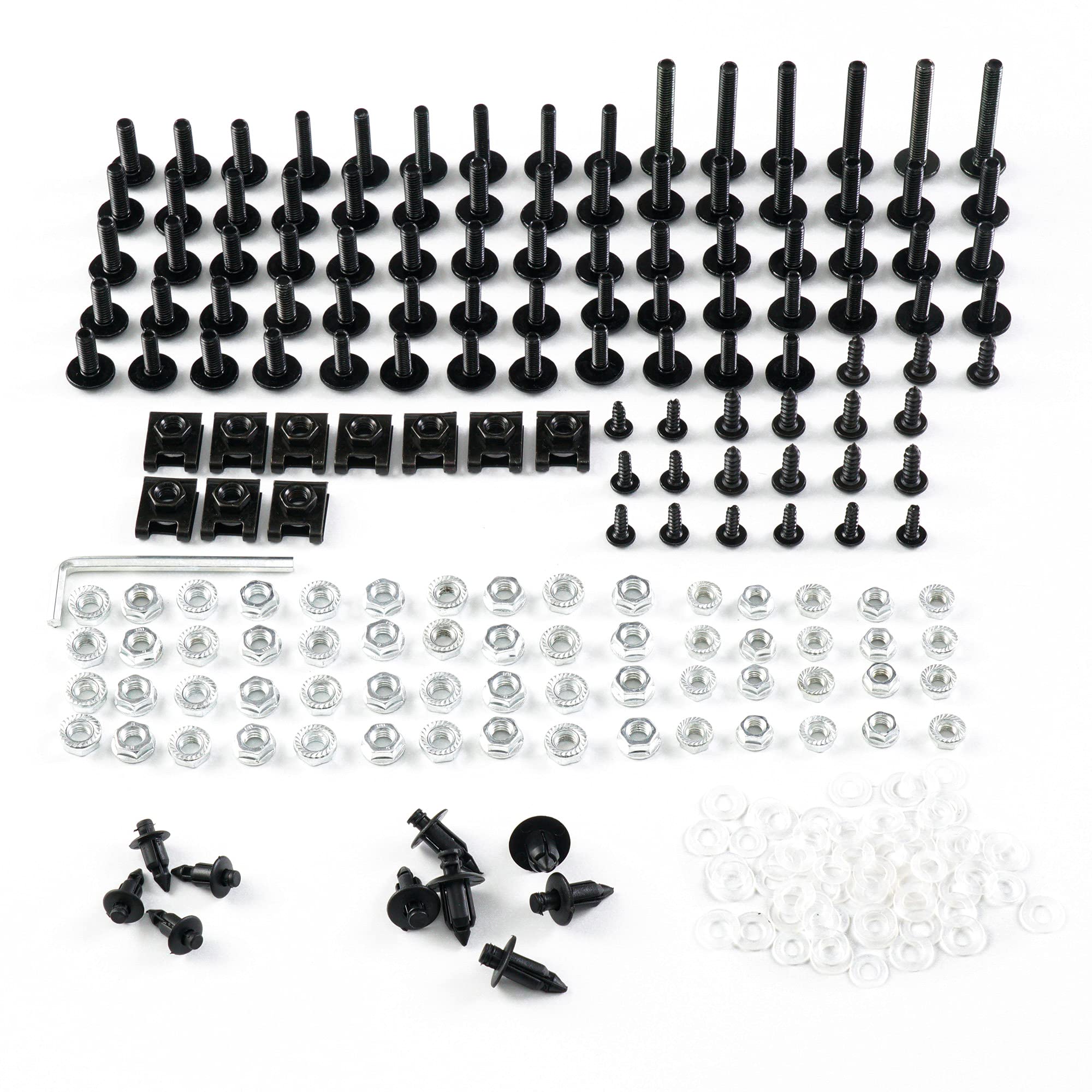 Yamaha R6 2017-2019 Motorcycle Fairing Bolt Kit - Black Screws, Nuts, Washers & Clips for Sportbike Fairings | Complete Mounting Hardware for Yamaha R6 2017, 2018, 2019 Models | Perfect for Track Days, Racing & Street Riding