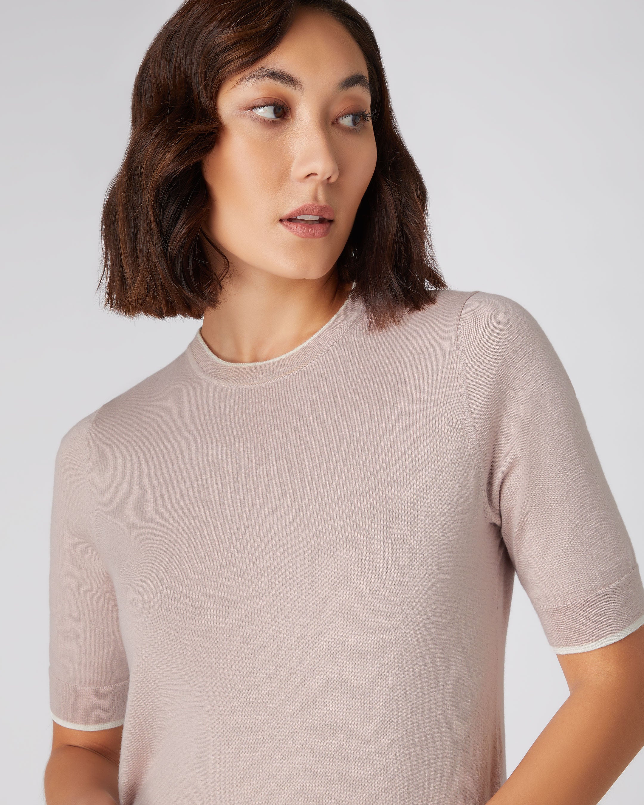 Soft & Cozy Women's Cotton Cashmere Blend T-Shirt in Dune Pink | Breathable & Comfortable Casual Top for Everyday Wear | Perfect for Layering, Office, and Weekend Outfits