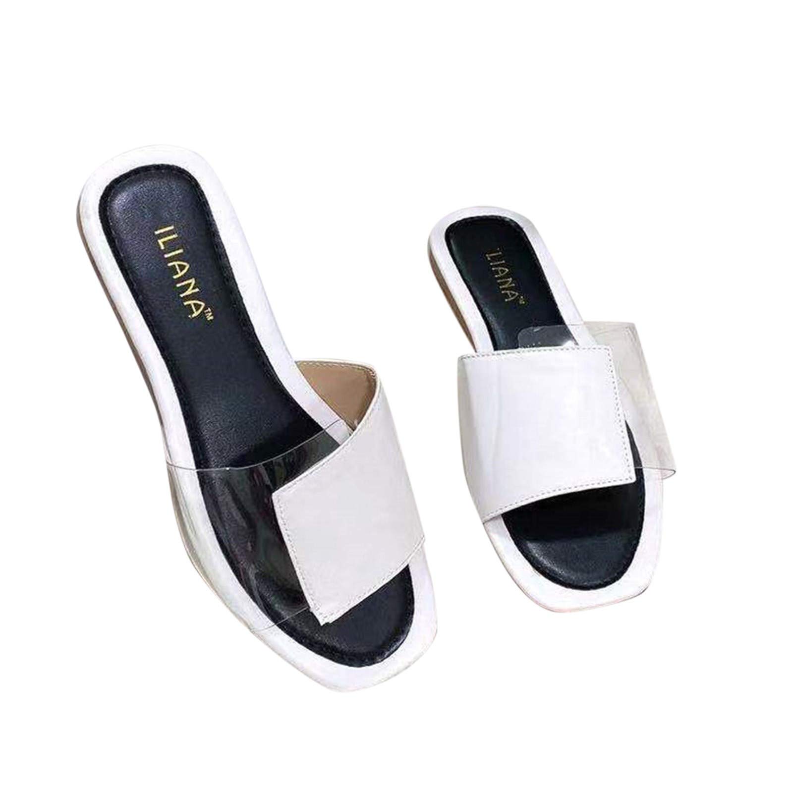 iQKA Women's Summer Slippers - Transparent Strap Fashion Flat Sandals | Open Toe Slip-On Slides for Casual Wear | Comfortable Breathable House Shoes for Beach, Poolside & Indoor Use
