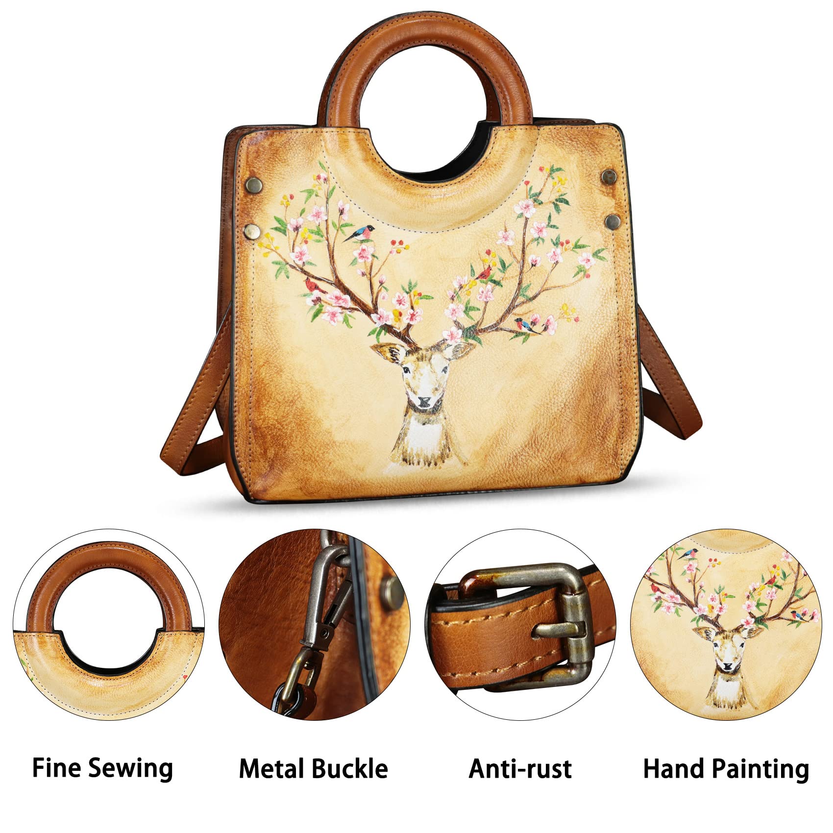 Handmade Genuine Leather Tote Bag for Women - Hand Painted Shoulder Bag, Crossbody Purse for Work & Casual Use | Durable Office Tote, Travel Bag & Everyday Carry
