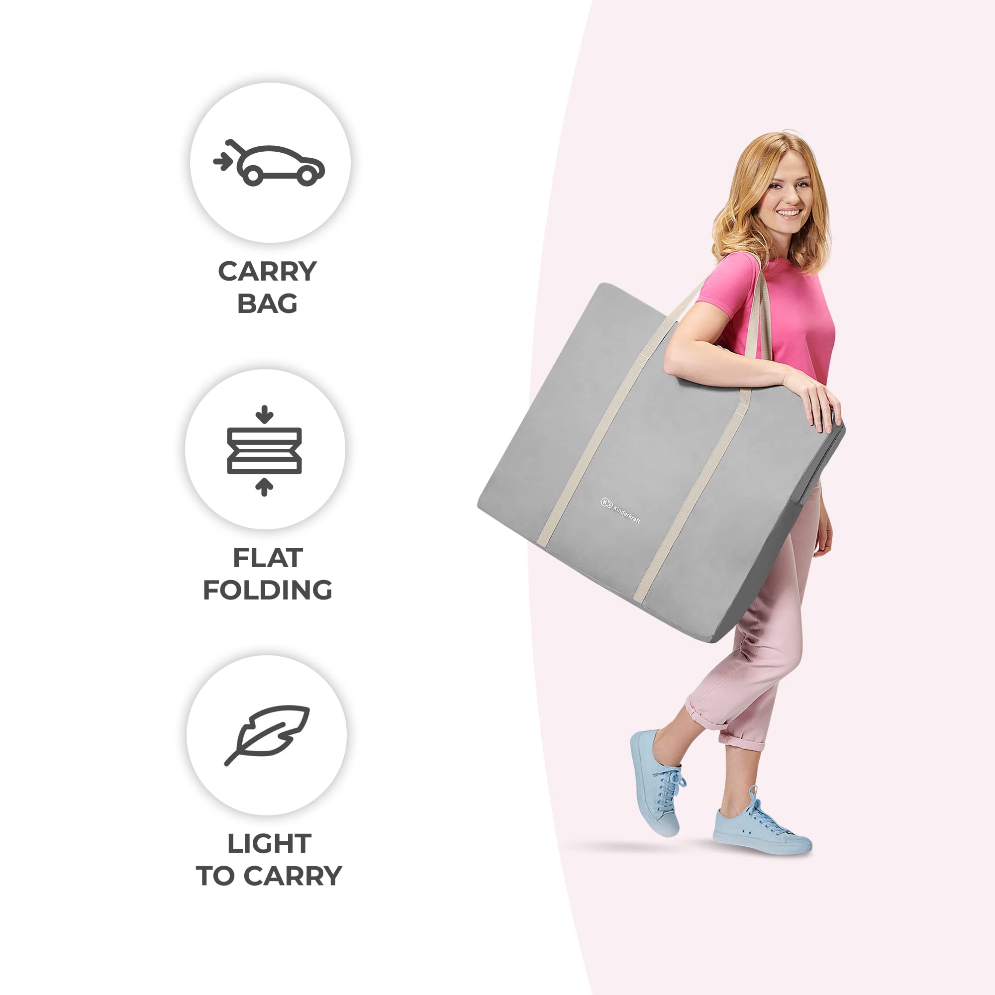 Kinderkraft LOVI Portable Travel Bassinet for Babies - Foldable Baby Bed with Built-in Mosquito Net, Adjustable Hood & Cradle Function - Beige | Perfect for Travel, Camping & Home Use