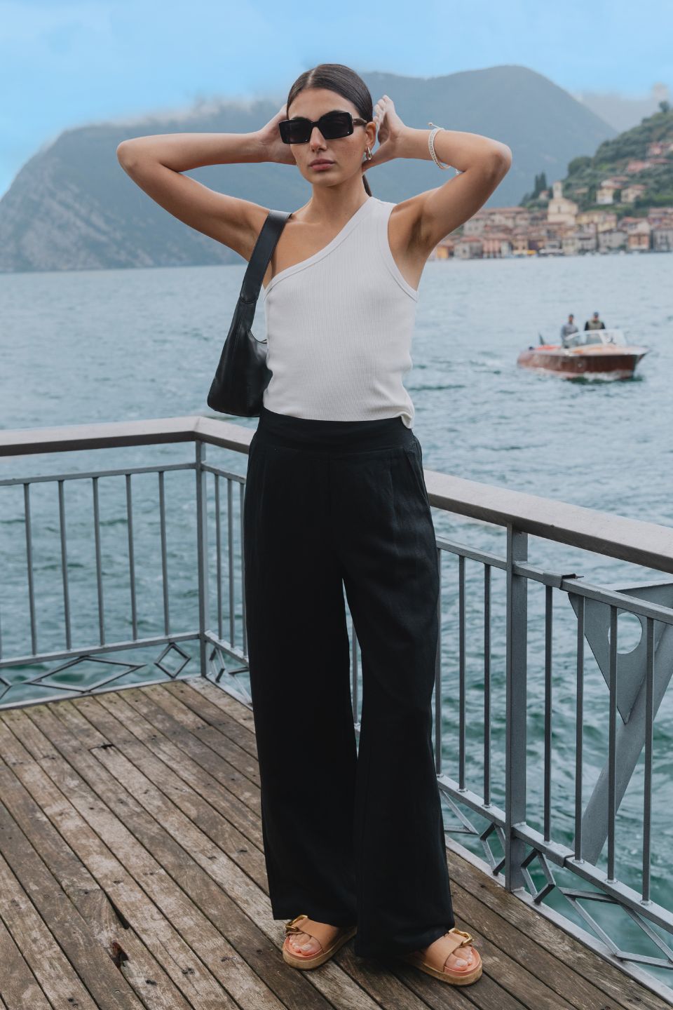 Guardian Black Linen Viscose Elastic Waist Pants for Women - Comfortable Stretch Pull-On Trousers for Work, Travel & Casual Wear